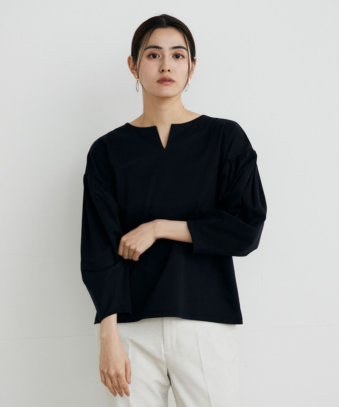 7-IDconcept.「《大きいサイズ》スーピマコットンボリュームスリーブカットソー」|Tシャツ・カットソー|ネイビー