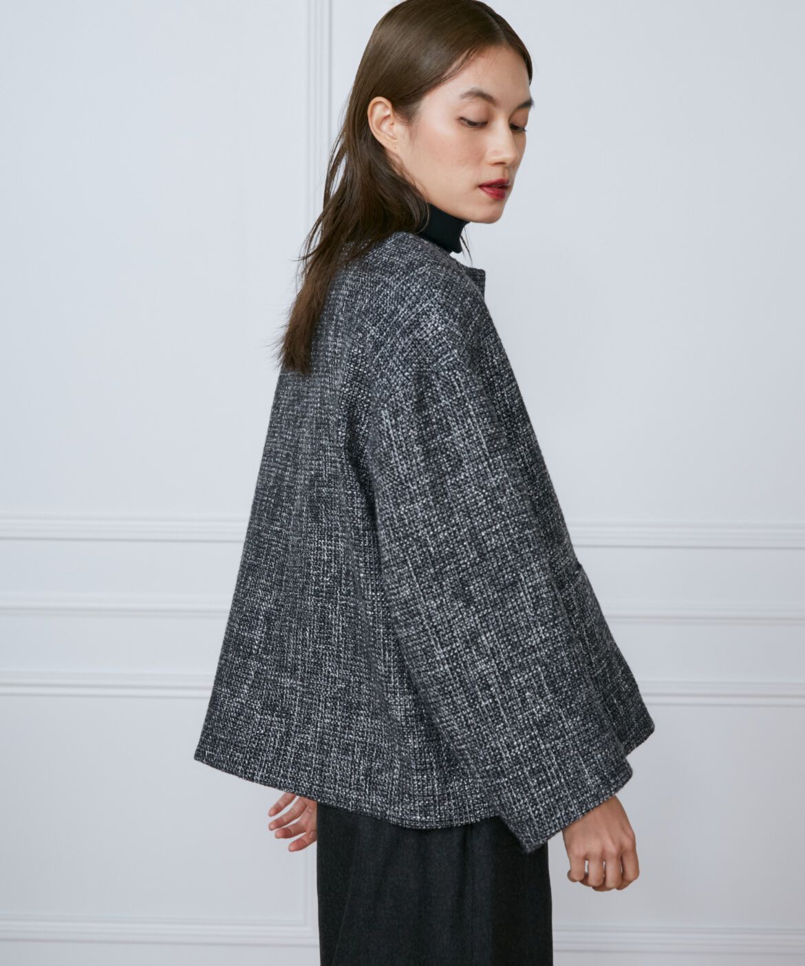INED「《大きいサイズ》ツイードノーカラージャケット」|ノーカラージャケット|