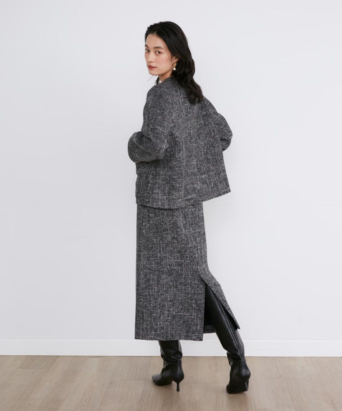 INED「《大きいサイズ》ツイードノーカラージャケット」|ノーカラージャケット|