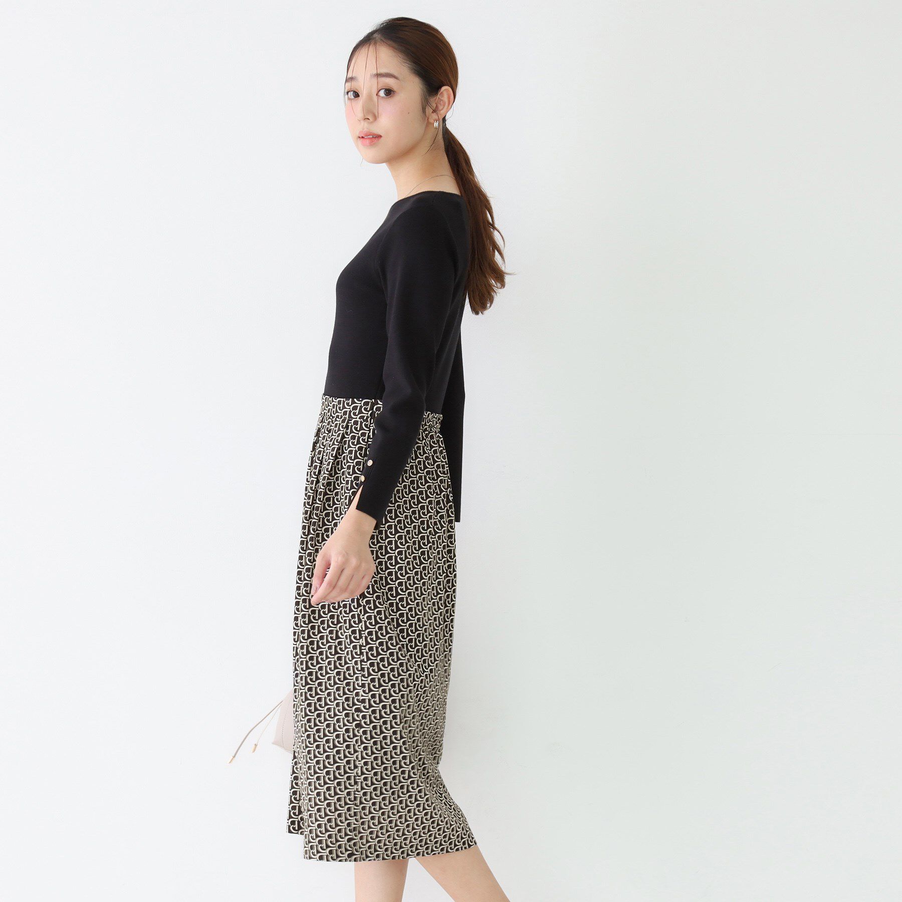 COUP DE CHANCE「【手洗い可/一枚で決まる】ニット+柄スカートのワンピース」|ワンピース|