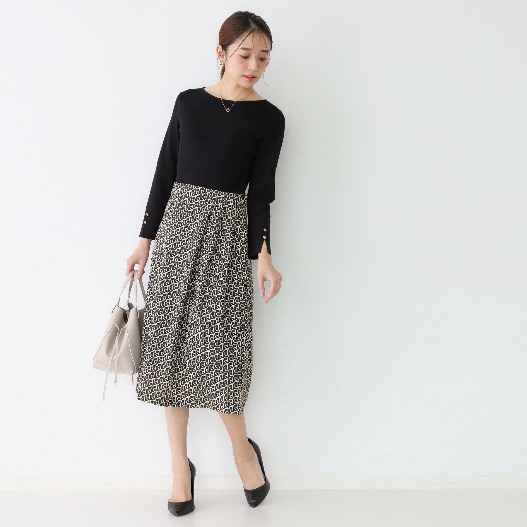 COUP DE CHANCE「【手洗い可/一枚で決まる】ニット+柄スカートのワンピース」|ワンピース|