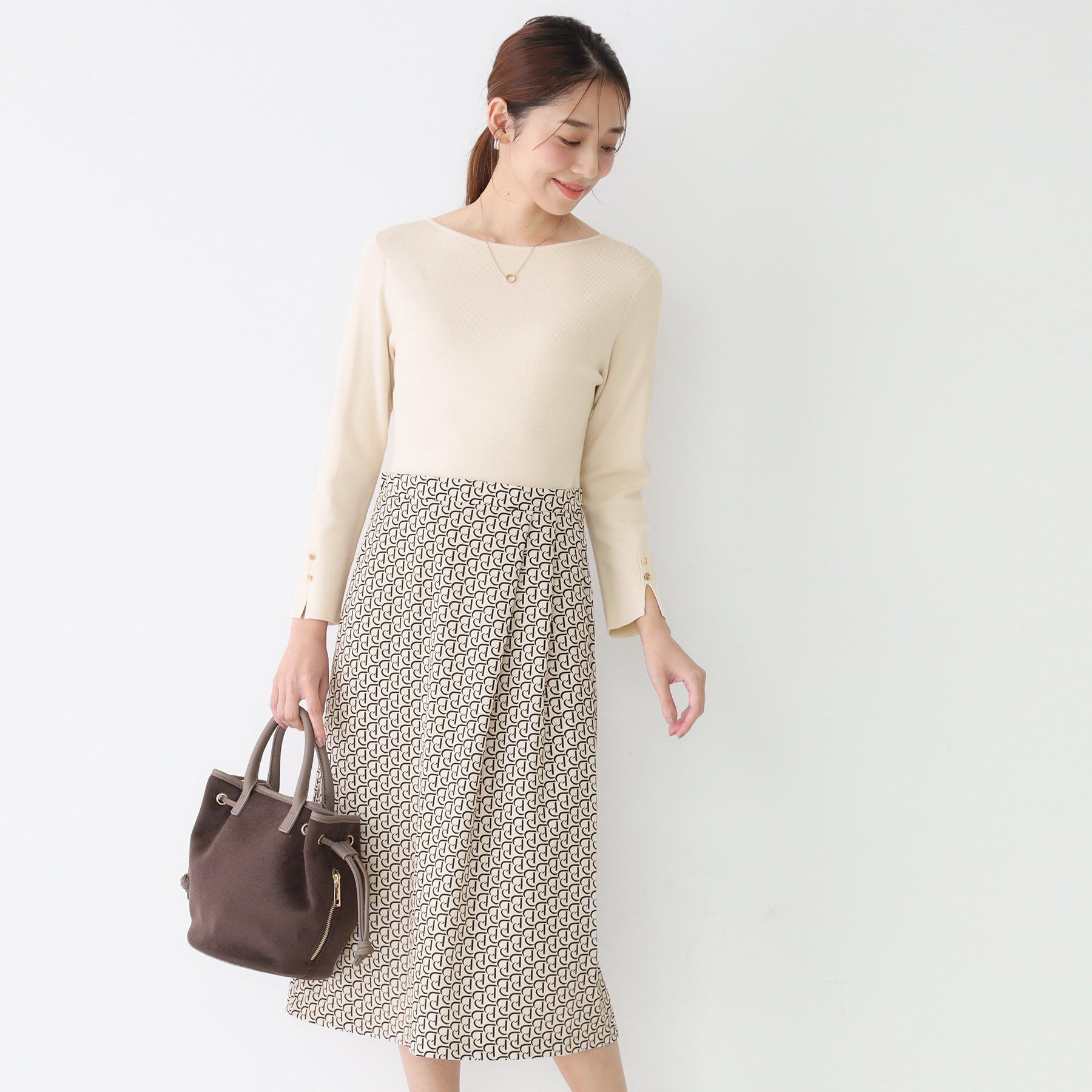 COUP DE CHANCE「【手洗い可/一枚で決まる】ニット+柄スカートのワンピース」|ワンピース|