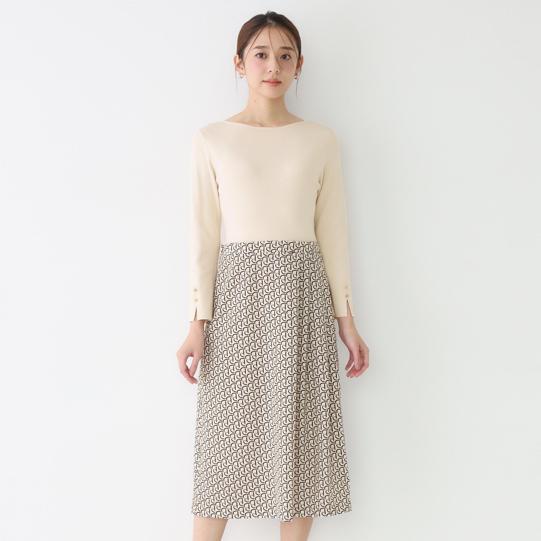 COUP DE CHANCE「【手洗い可/一枚で決まる】ニット+柄スカートのワンピース」|ワンピース|