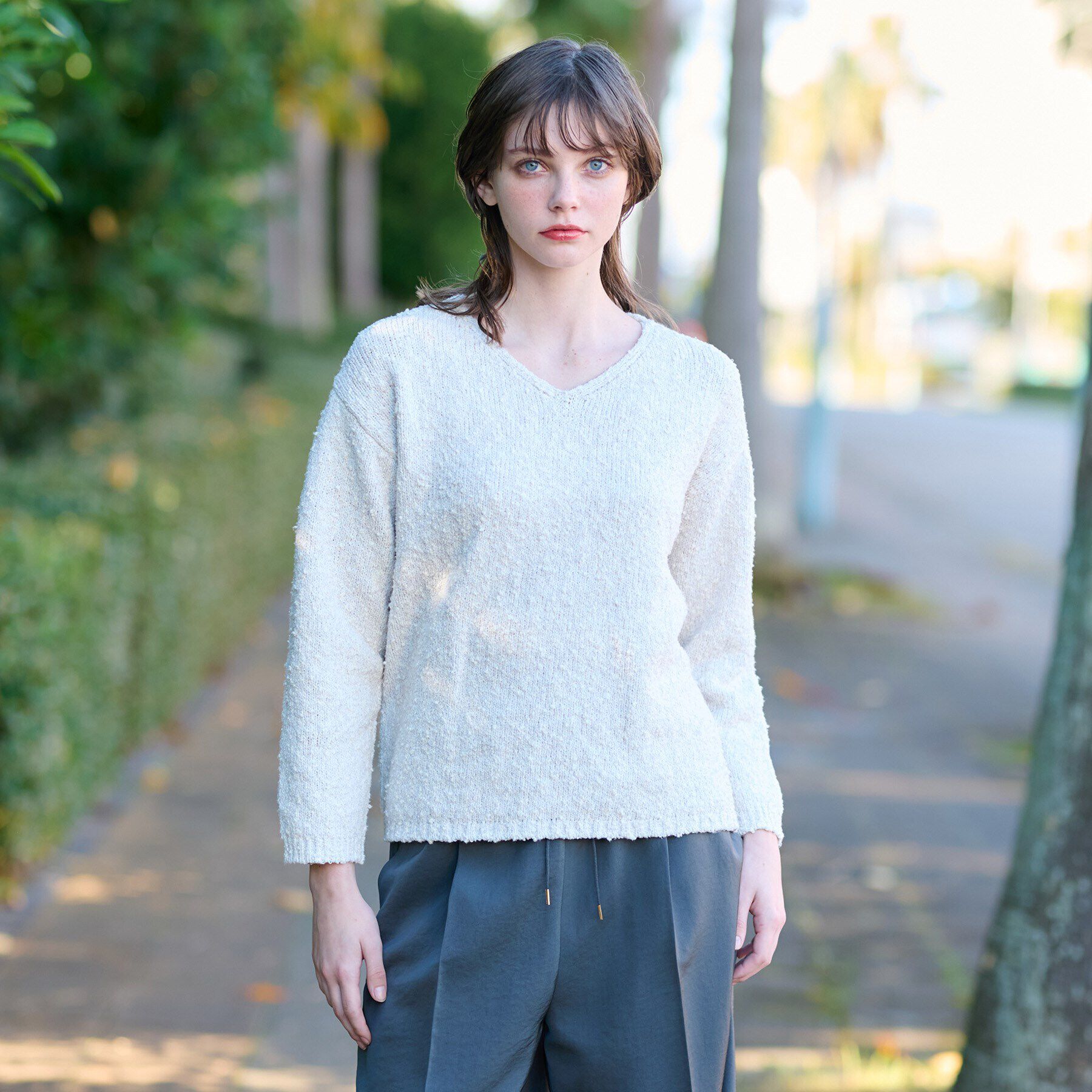 DRESSTERIOR「ツイーディプルオーバーニット」|ニット・セーター|ホワイト(001)