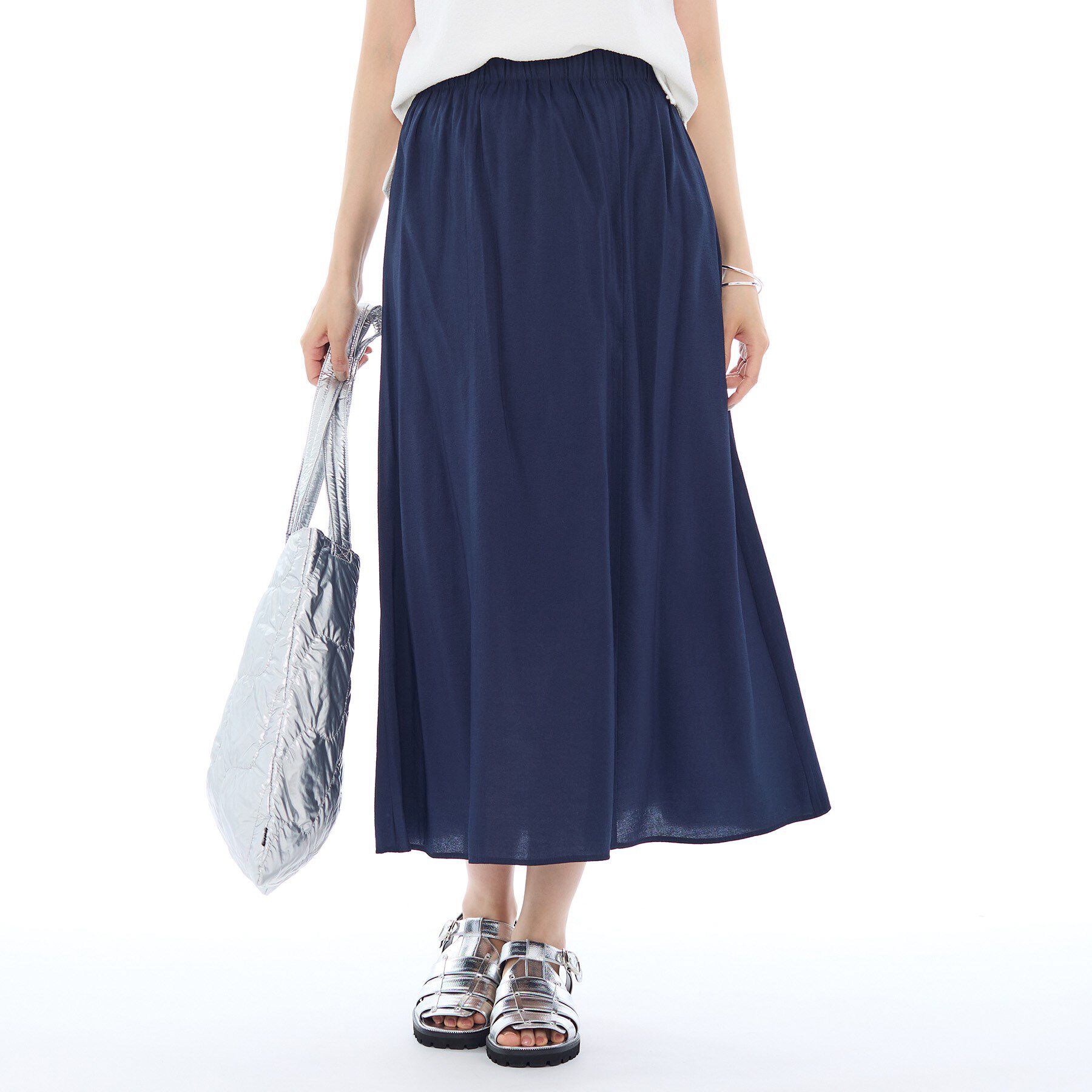 INDIVI「タンブラーフレアスカート」|スカート|ネイビー(094)