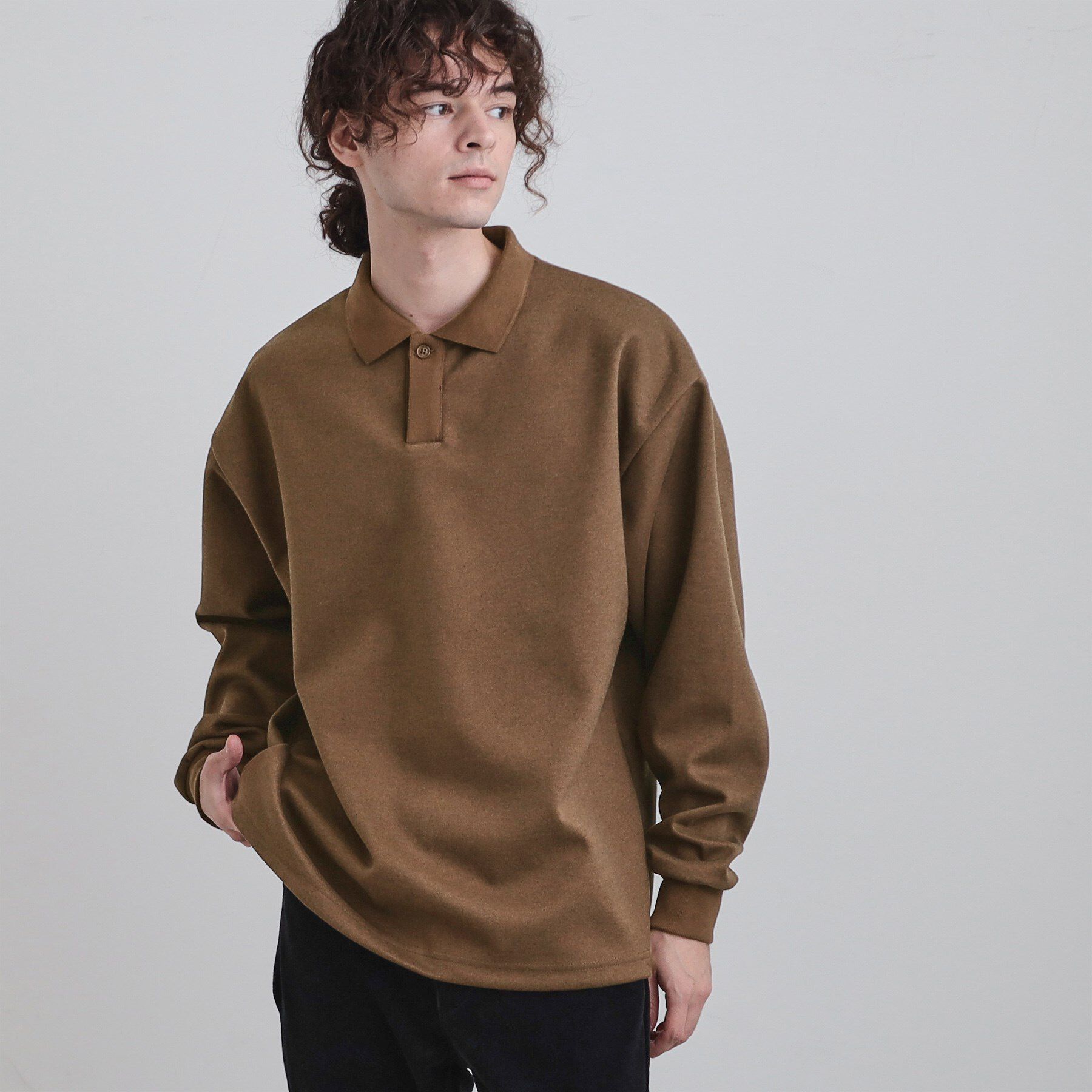 tk.TAKEO KIKUCHI「ヘリンボンジャカードスキッパーポロシャツ」|Tシャツ・カットソー|ブラウン(044)