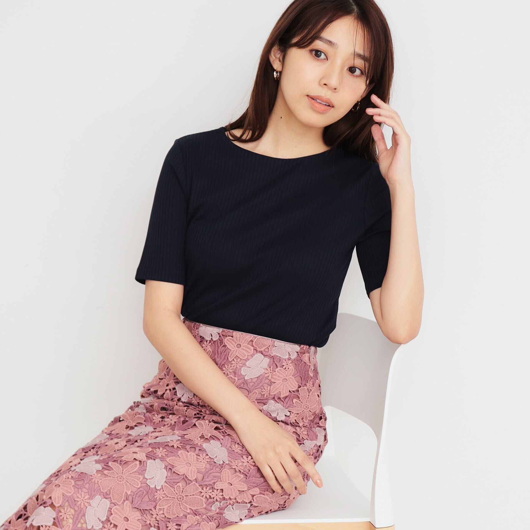 index「《5color/S-LLsize》ワイドリブボートネックトップス【洗濯機洗い可/接触冷感】」|Tシャツ・カットソー|ネイビー(094)