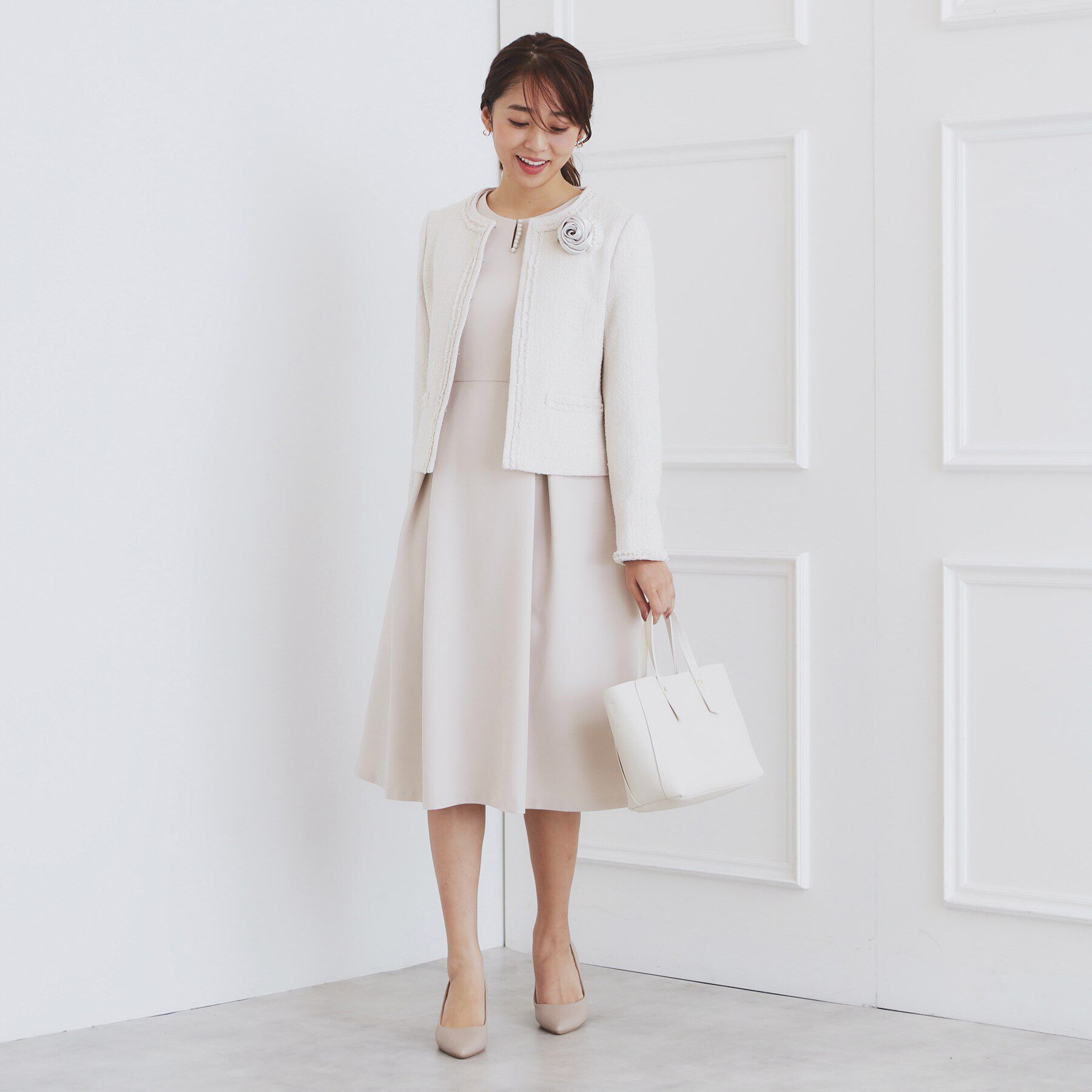 index「＜通勤・セレモニー/セットアップ対応＞ノーカラーツイードジャケット【洗える】」|ノーカラージャケット|