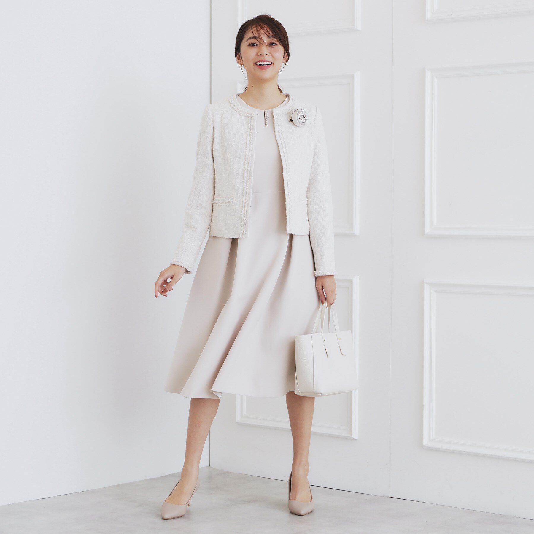 index「＜通勤・セレモニー/セットアップ対応＞ノーカラーツイードジャケット【洗える】」|ノーカラージャケット|