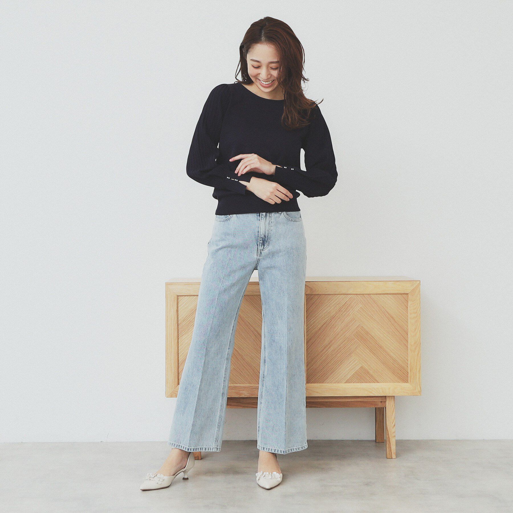 index「プリーツスリーブボートネックニット【洗濯機洗い可】」|ニット・セーター|