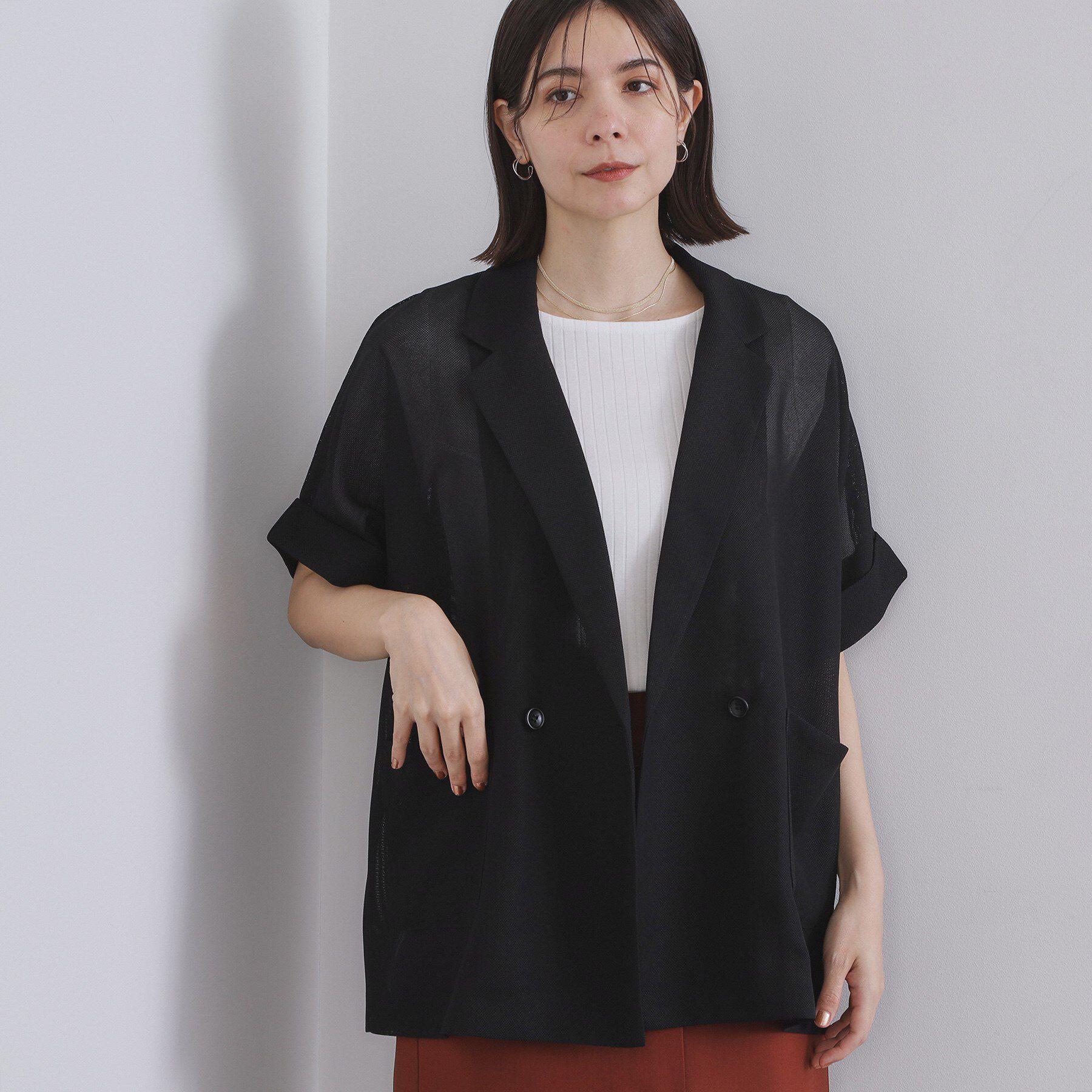 OPAQUE.CLIP「メッシュテーラードジャケット【洗濯機洗い可】」|テーラードジャケット|ブラック(019)