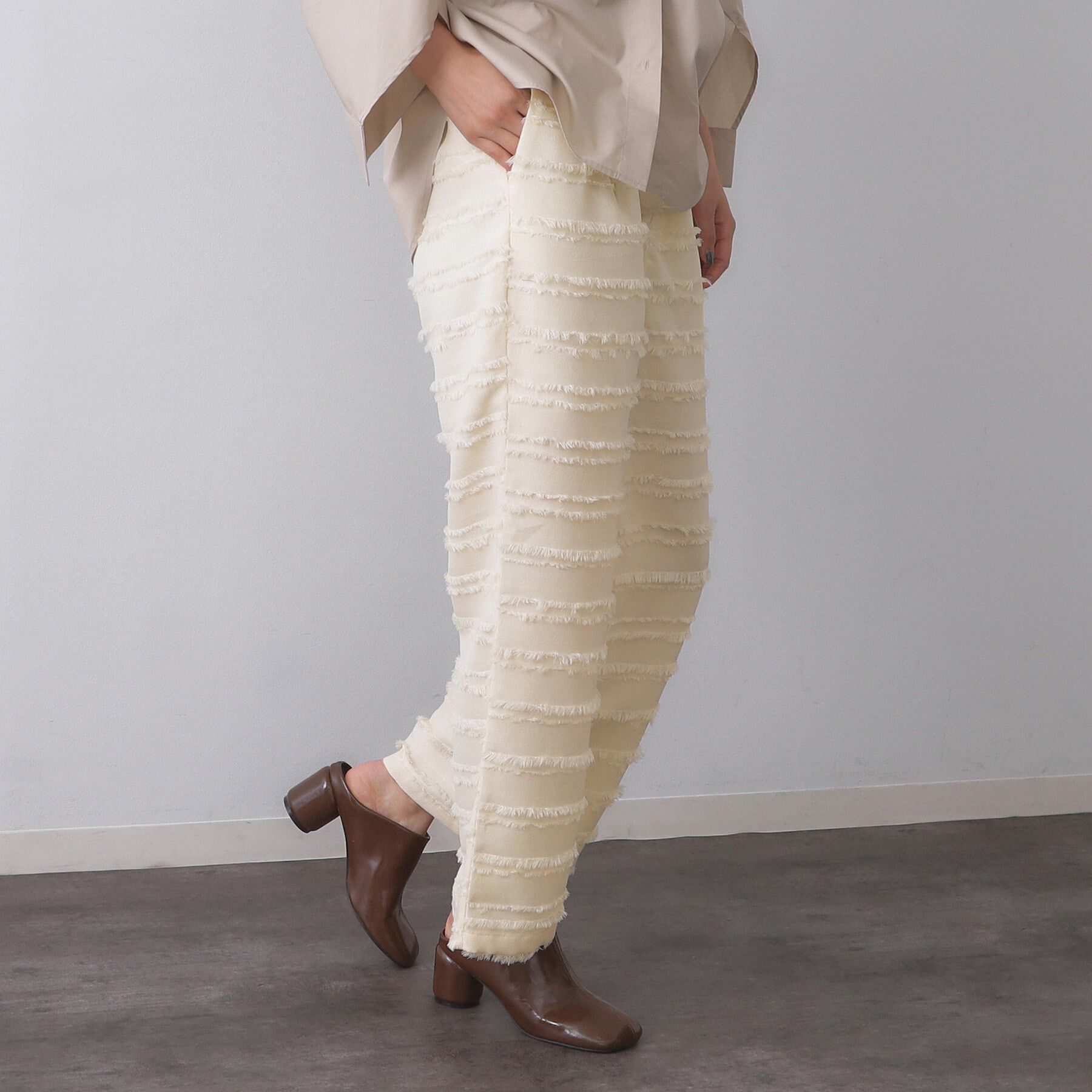 OPAQUE.CLIP「フリンジボーダージャカードワイドパンツ【洗濯機洗い可】」|その他|