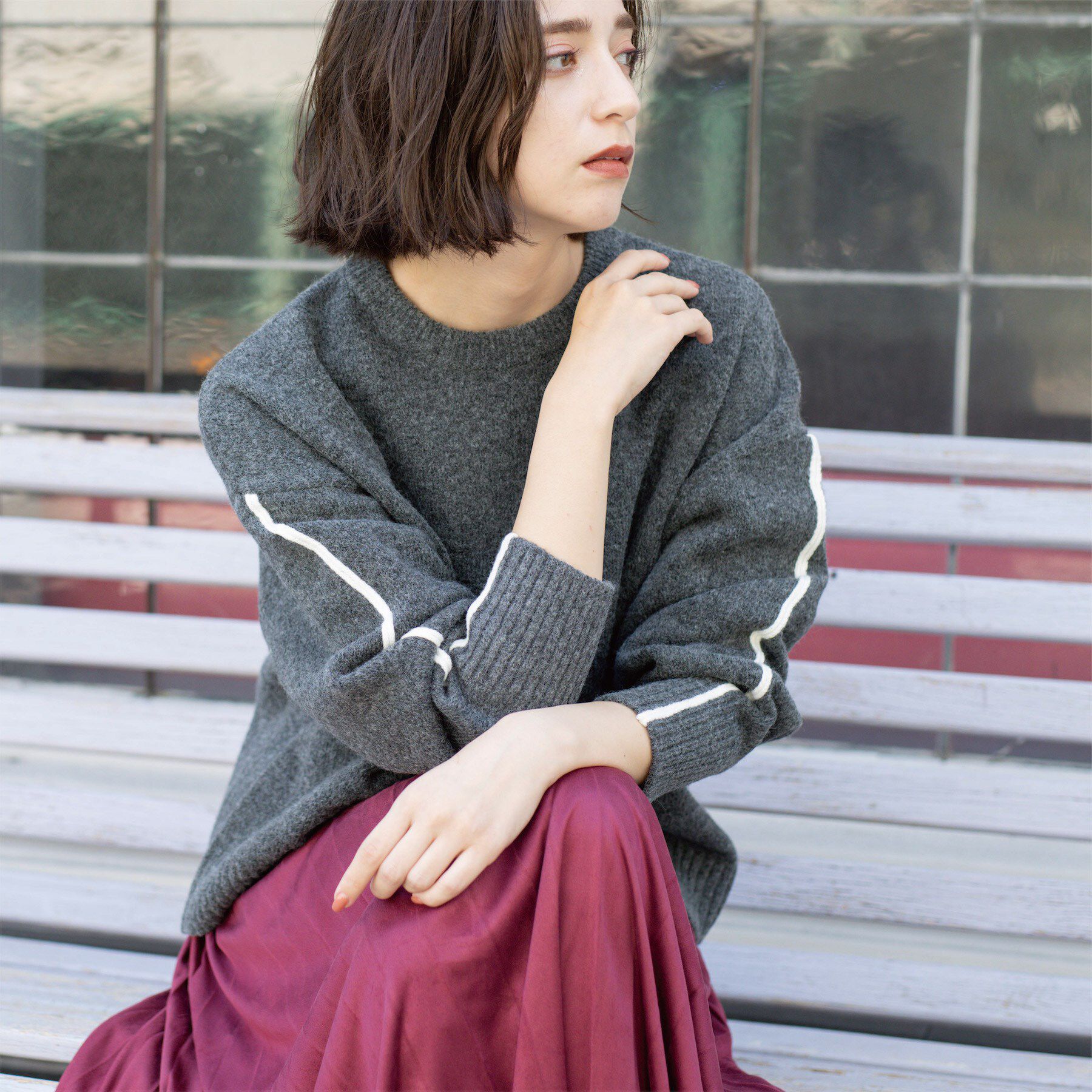 OPAQUE.CLIP「配色ラインクルーネックニット」|ニット・セーター|