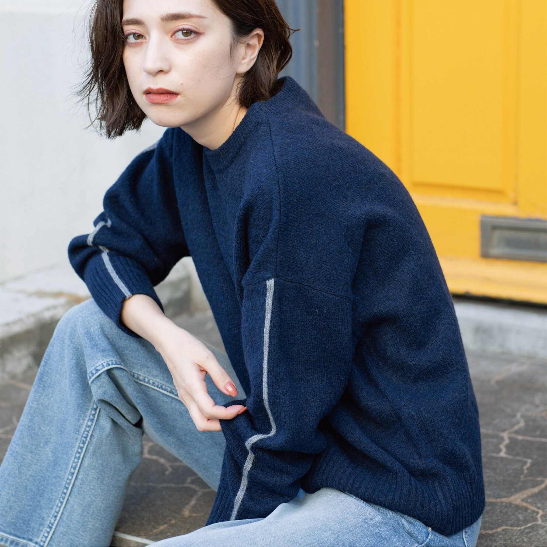 OPAQUE.CLIP「配色ラインクルーネックニット」|ニット・セーター|