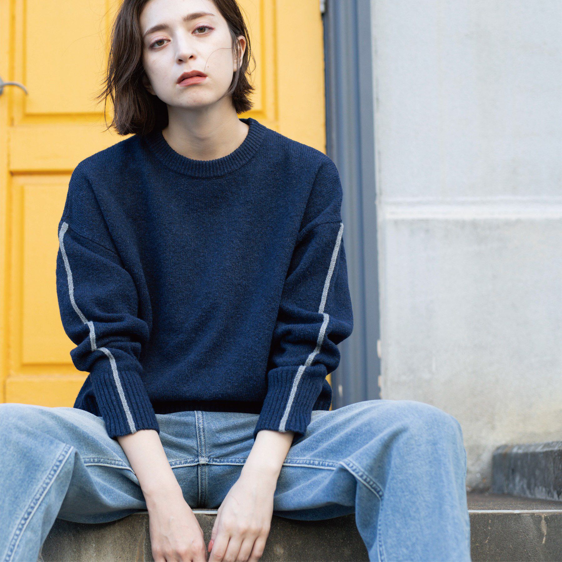 OPAQUE.CLIP「配色ラインクルーネックニット」|ニット・セーター|