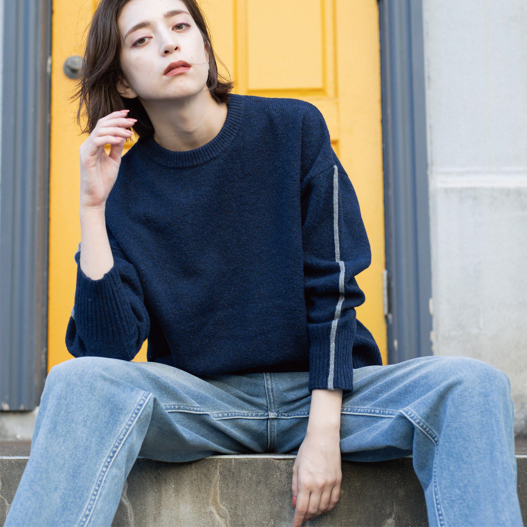 OPAQUE.CLIP「配色ラインクルーネックニット」|ニット・セーター|