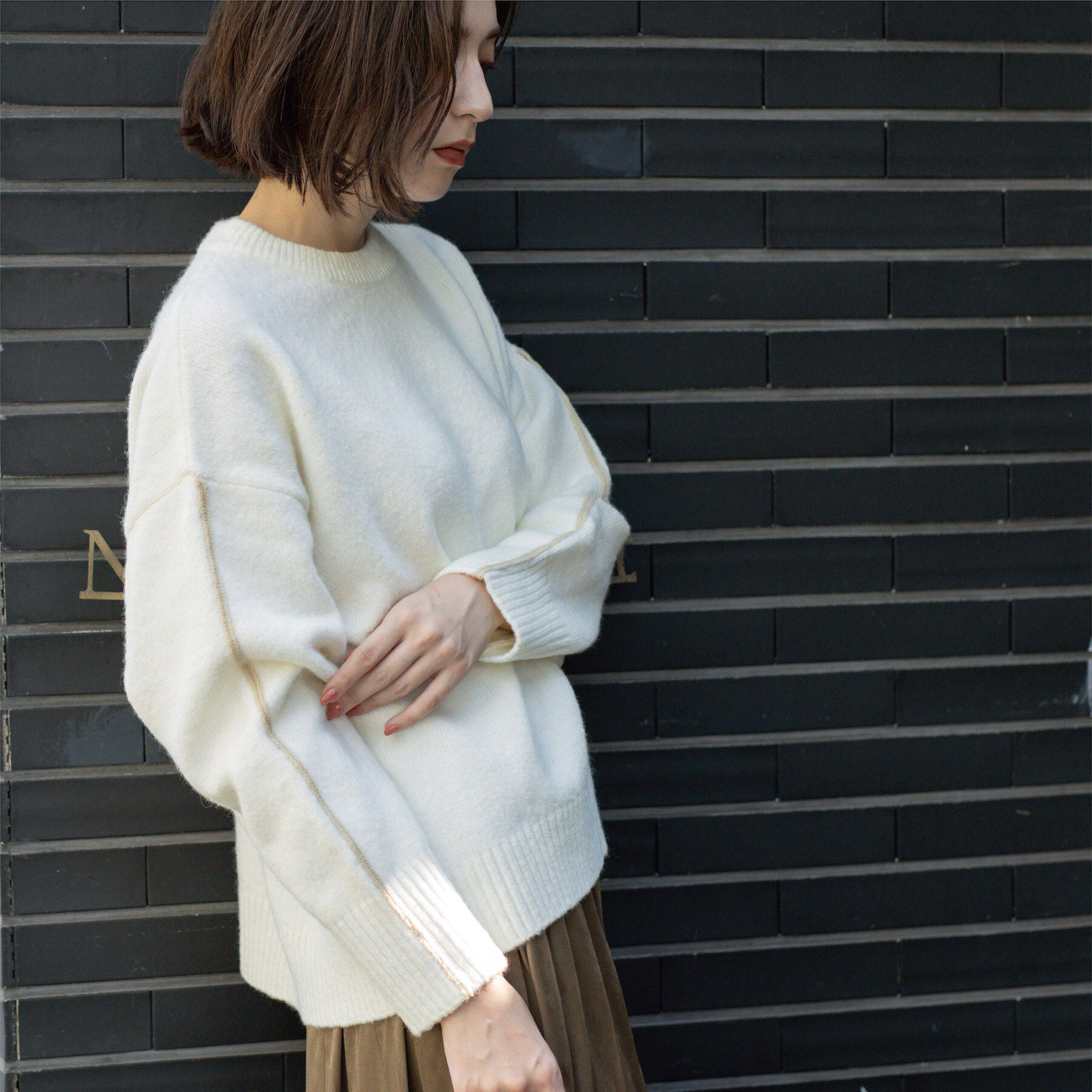 OPAQUE.CLIP「配色ラインクルーネックニット」|ニット・セーター|