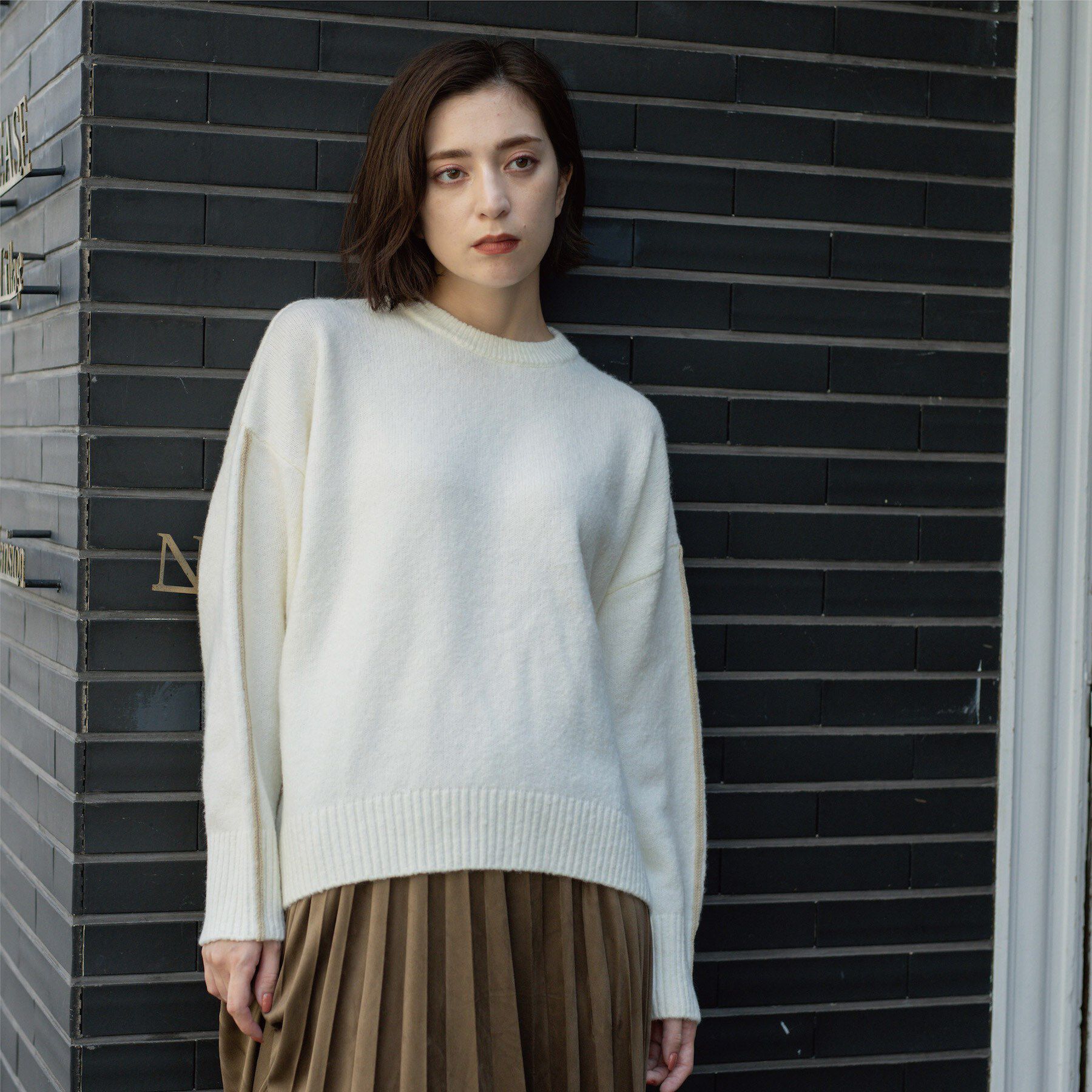 OPAQUE.CLIP「配色ラインクルーネックニット」|ニット・セーター|
