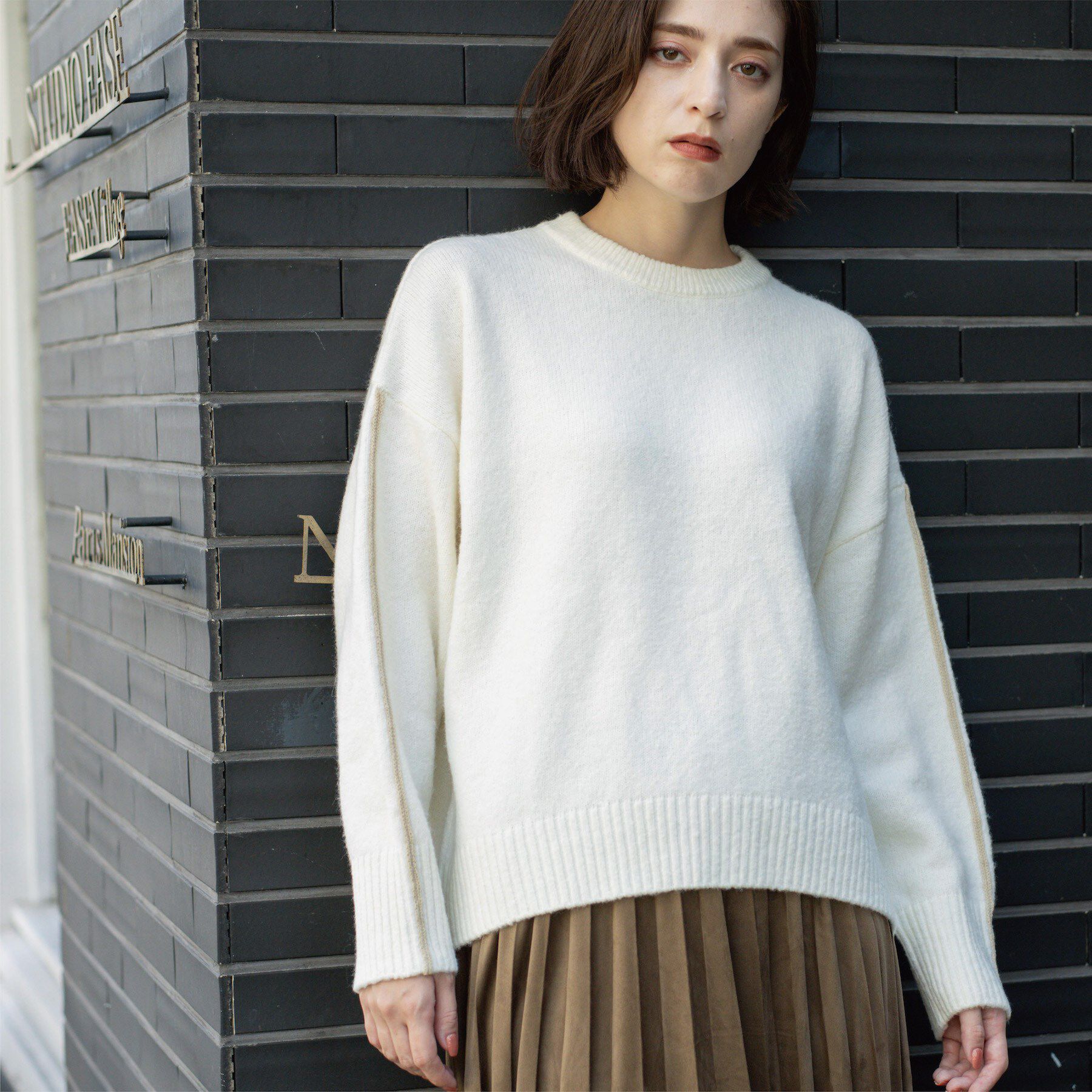 OPAQUE.CLIP「配色ラインクルーネックニット」|ニット・セーター|