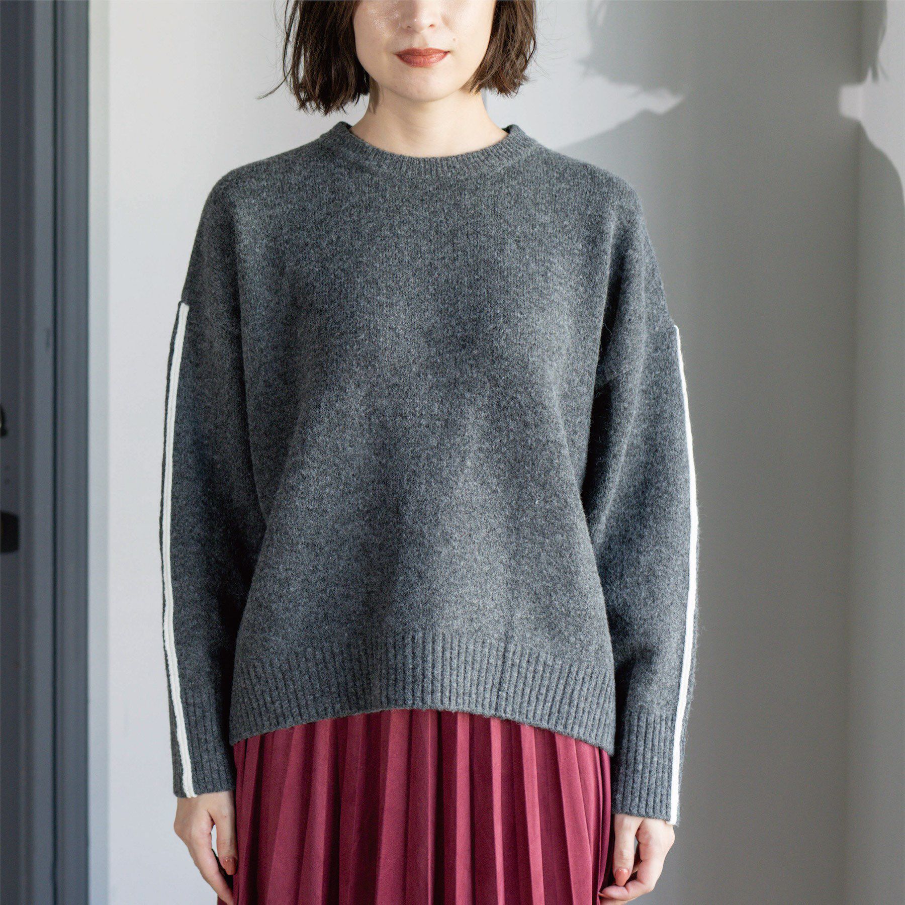 OPAQUE.CLIP「配色ラインクルーネックニット」|ニット・セーター|