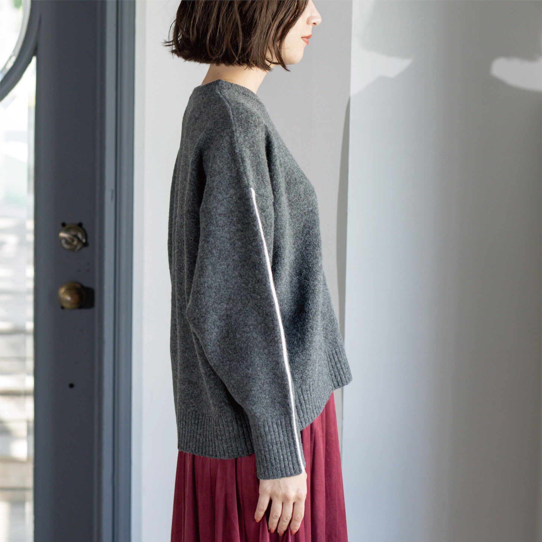 OPAQUE.CLIP「配色ラインクルーネックニット」|ニット・セーター|