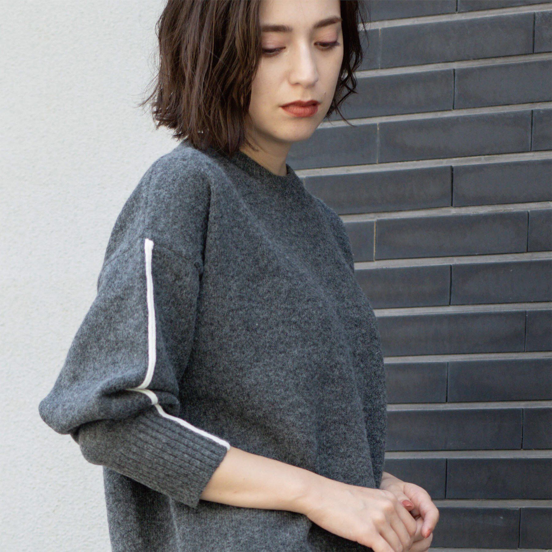 OPAQUE.CLIP「配色ラインクルーネックニット」|ニット・セーター|