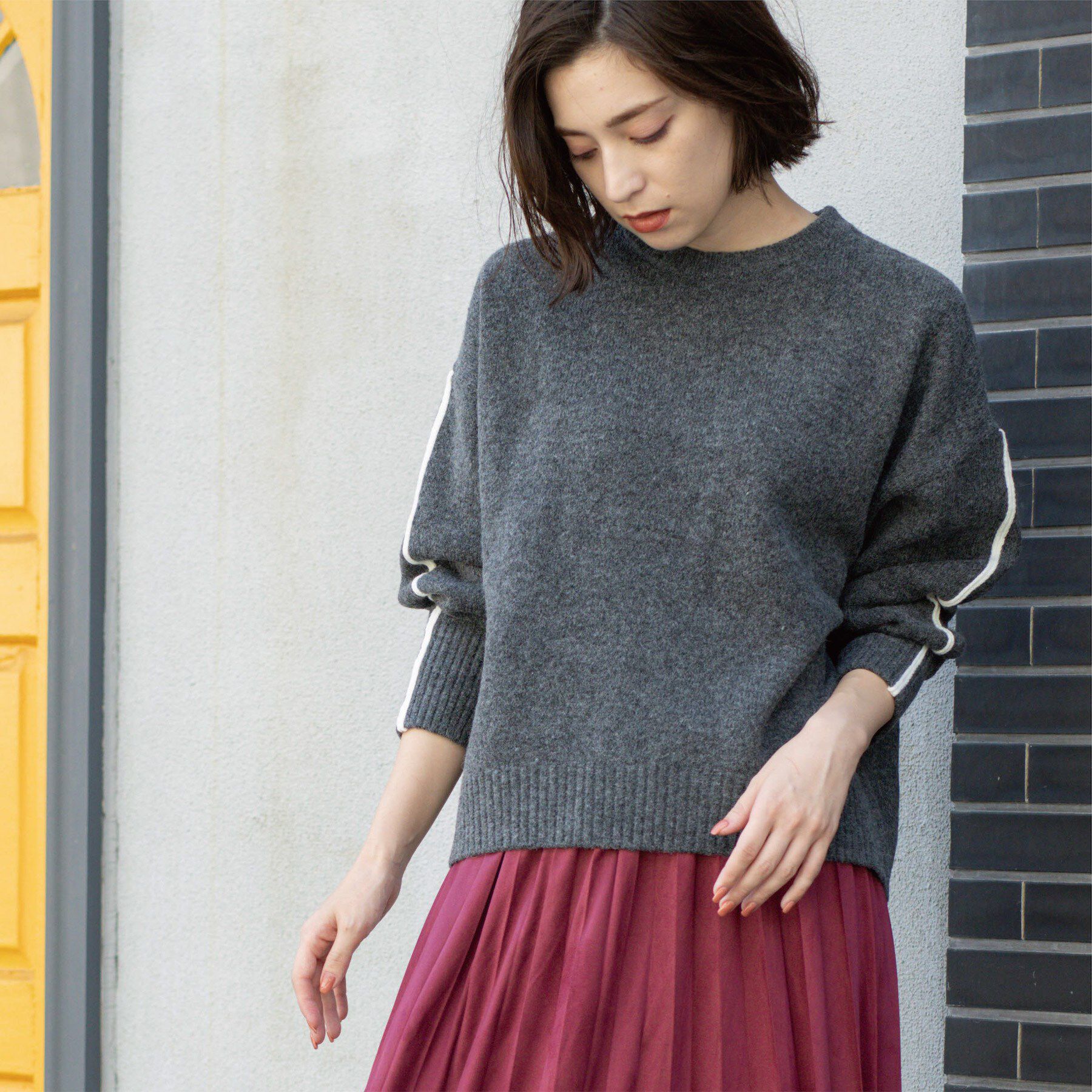 OPAQUE.CLIP「配色ラインクルーネックニット」|ニット・セーター|