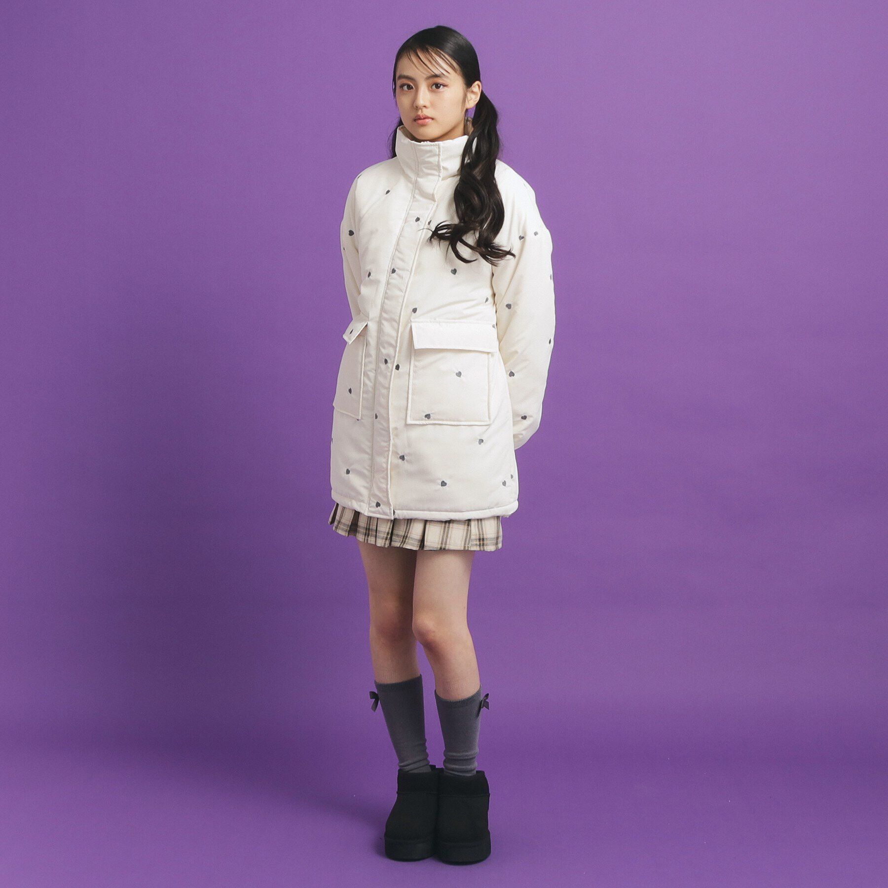 PINK-latte「ハート刺繍中綿ブルゾン」|ブルゾン・スタジャン|