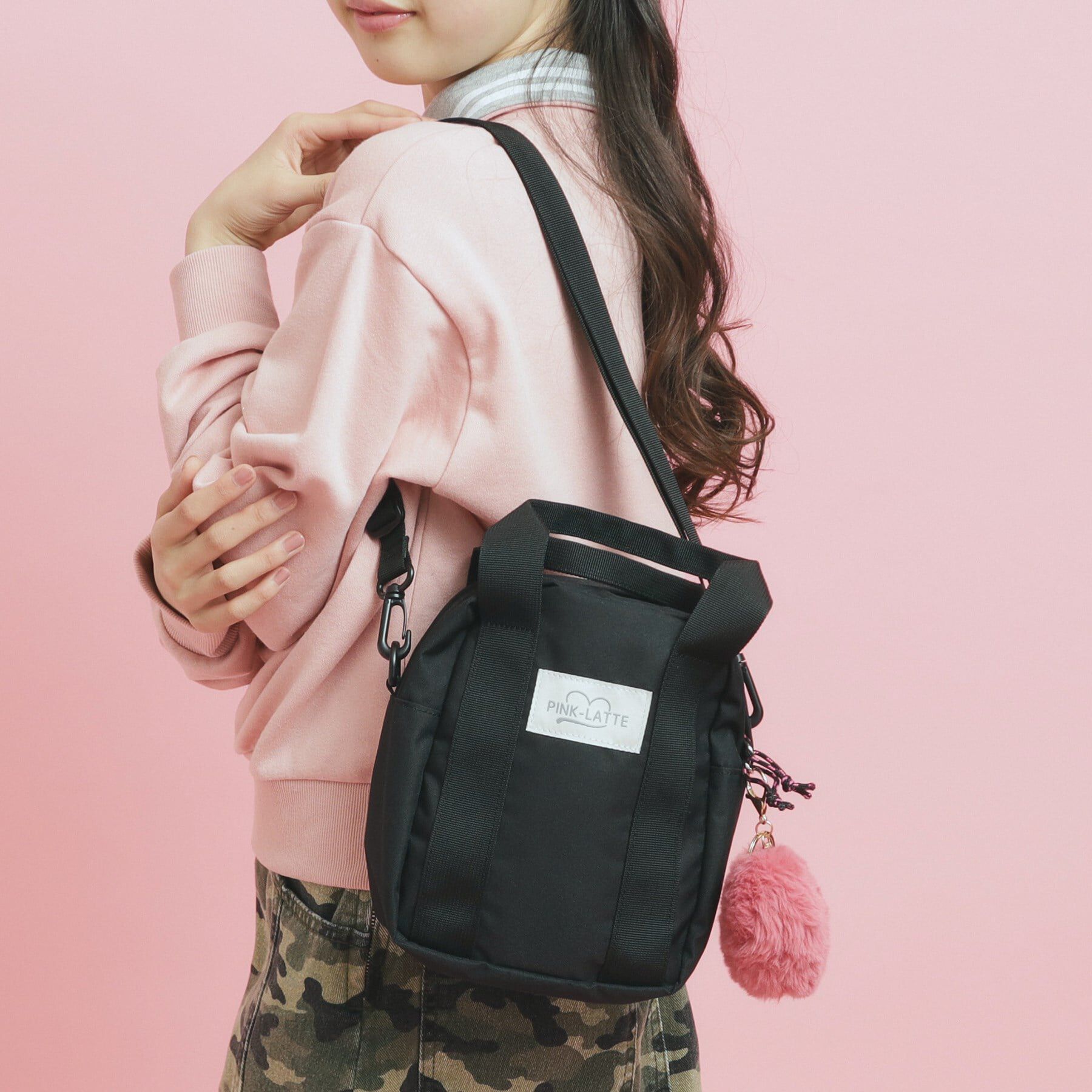 PINK-latte「【2WAY】カジュアルミニショルダー」|ショルダー・メッセンジャー|ブラック(019)
