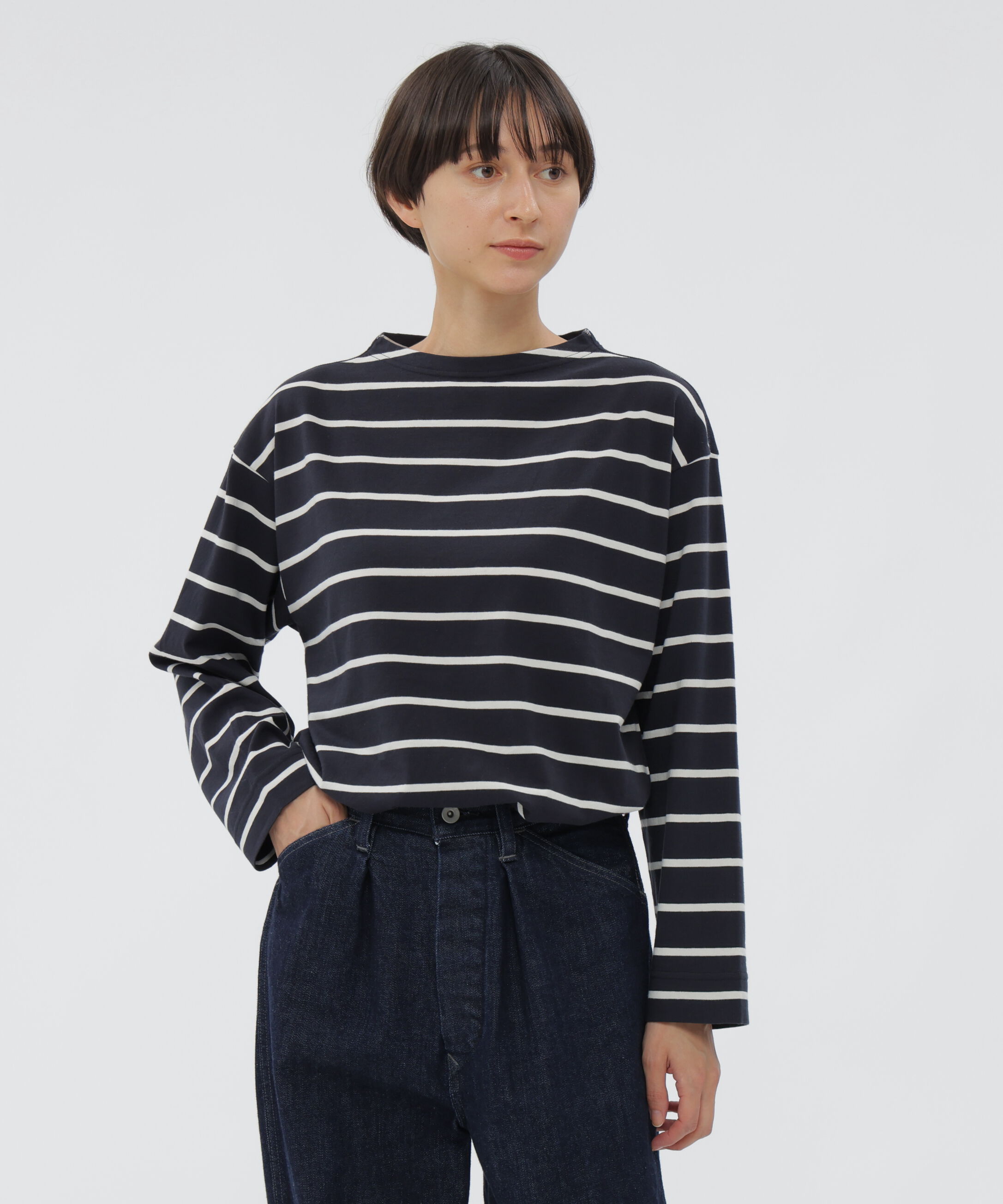 MHL.「SMOOTH COTTON JERSEY TOP」|Tシャツ・カットソー|ECRU/NAVY5