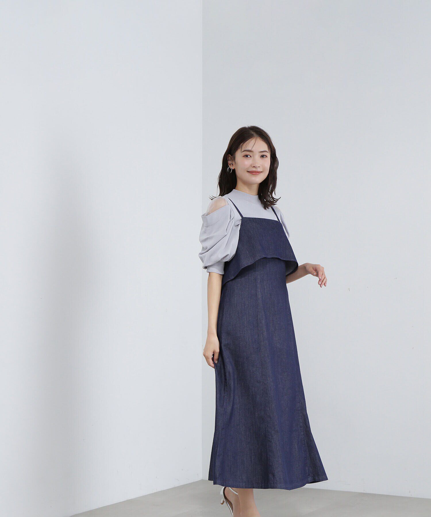  「デニムライクバックリボンキャミワンピース」|ワンピース|