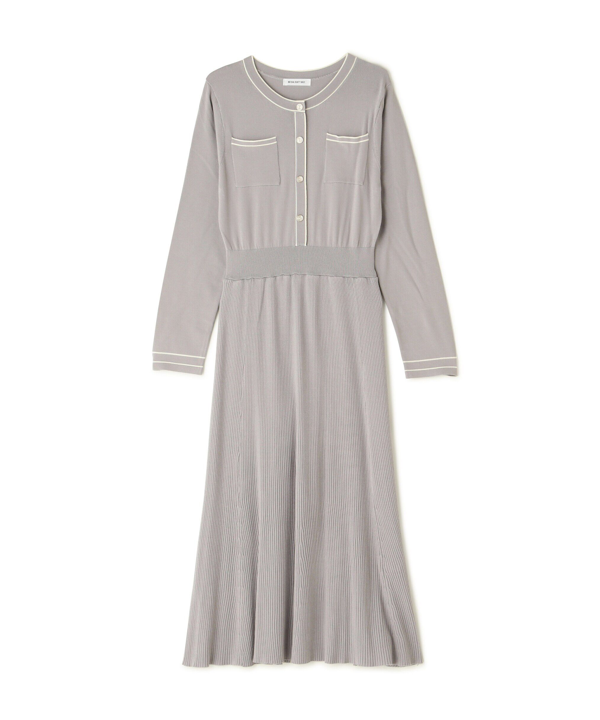  「バイカラーポケットニットワンピース」|ワンピース|