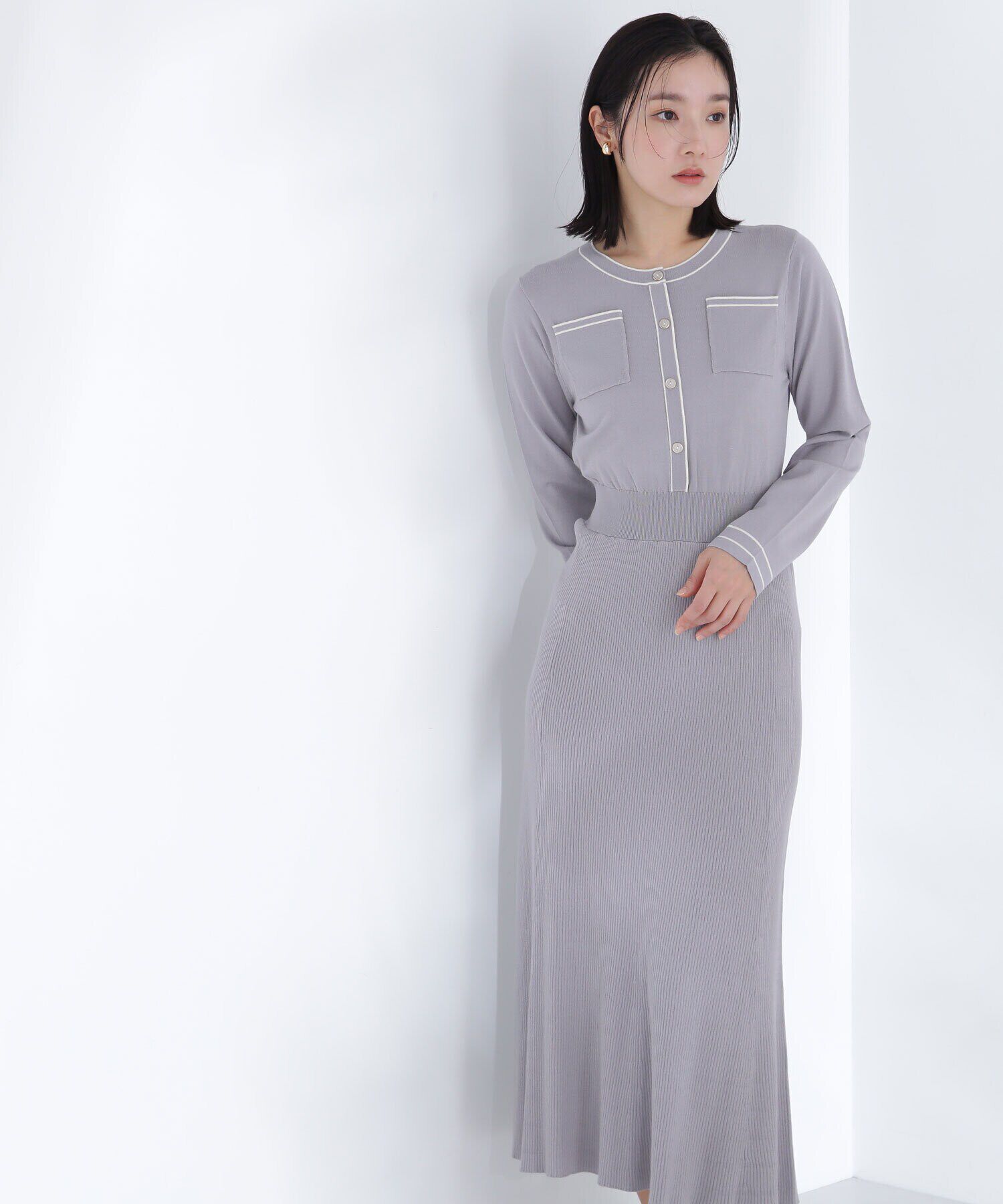  「バイカラーポケットニットワンピース」|ワンピース|