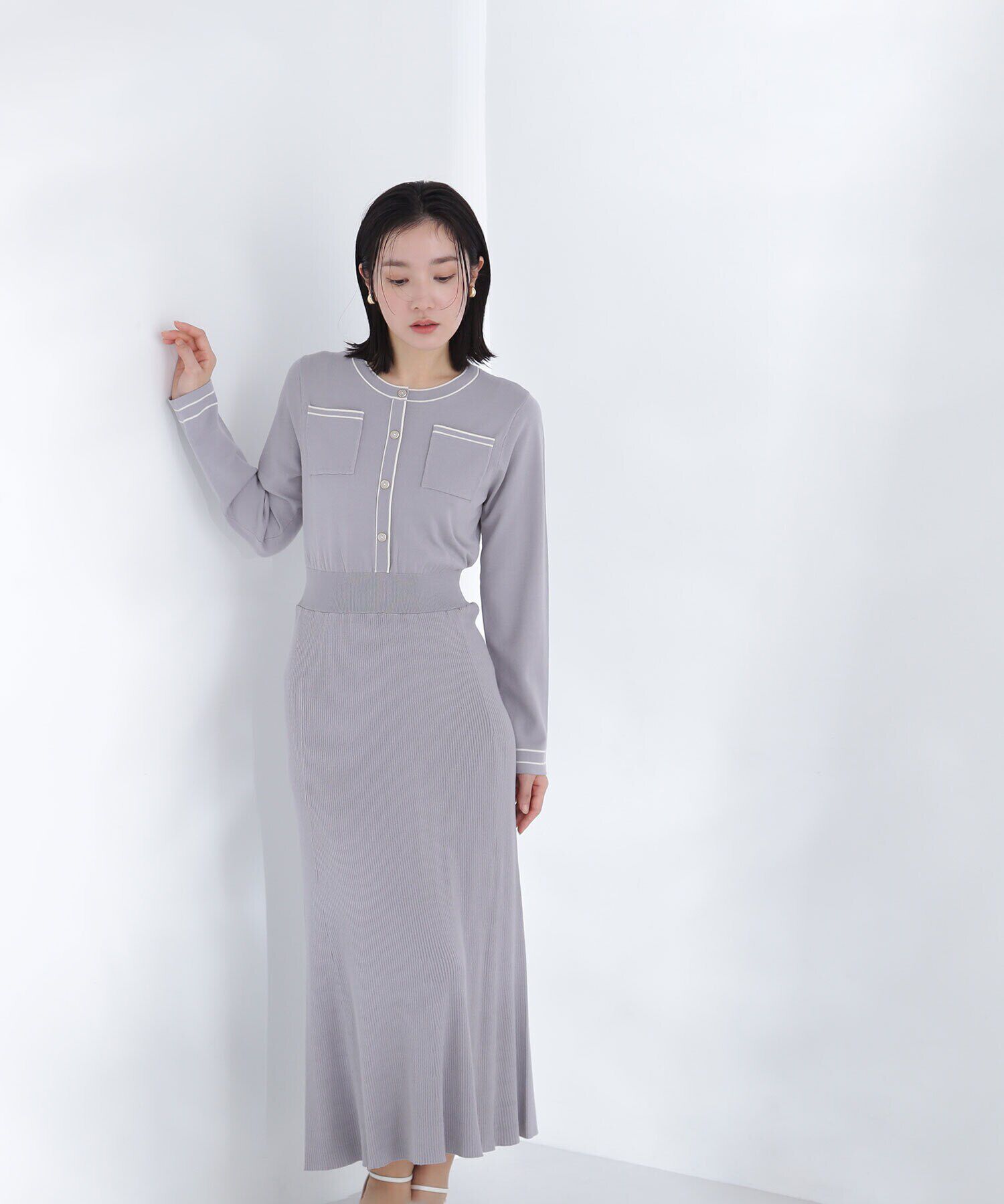  「バイカラーポケットニットワンピース」|ワンピース|