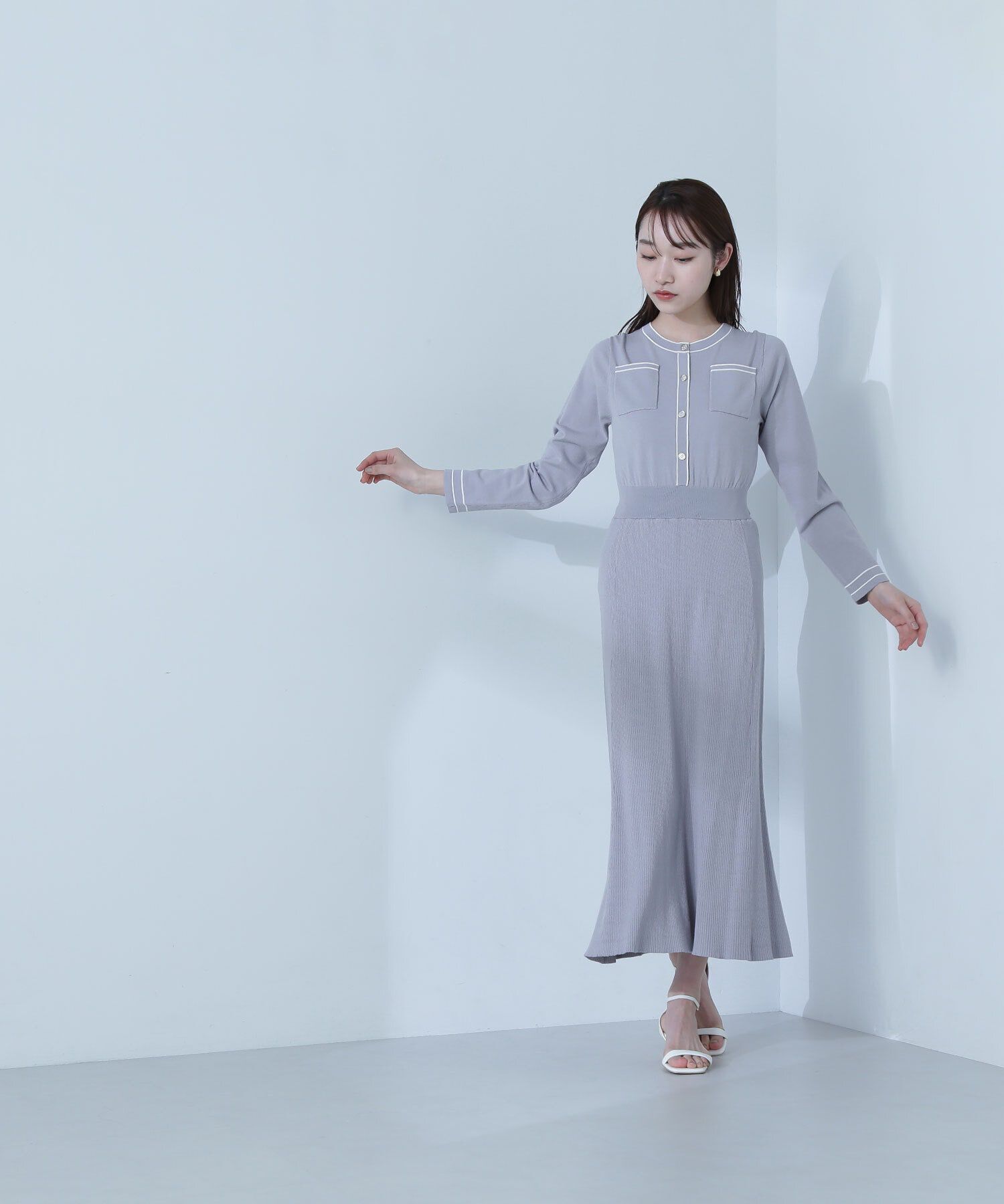  「バイカラーポケットニットワンピース」|ワンピース|