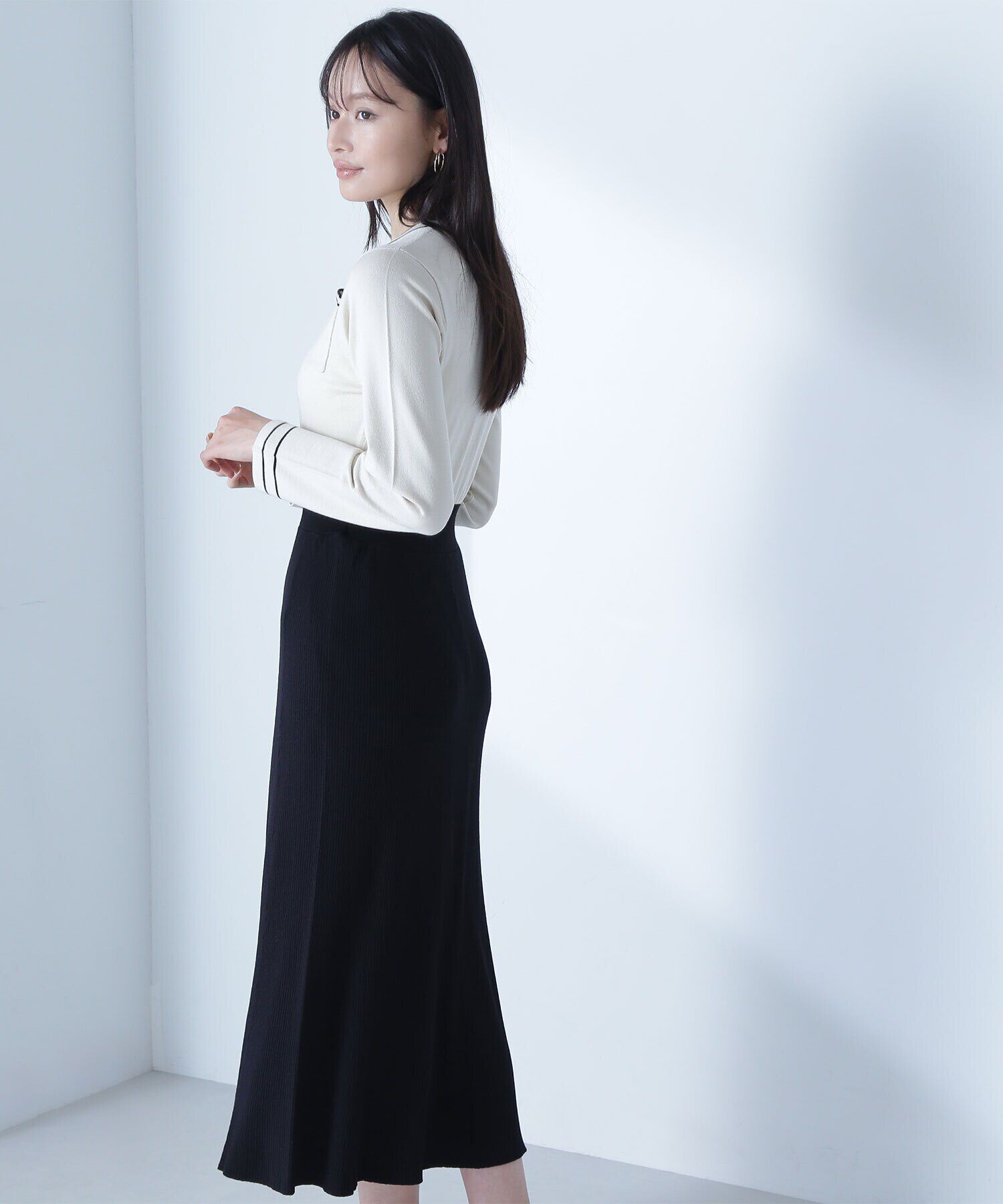  「バイカラーポケットニットワンピース」|ワンピース|