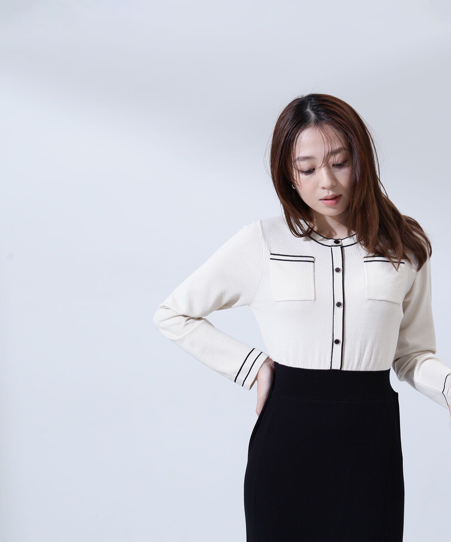  「バイカラーポケットニットワンピース」|ワンピース|