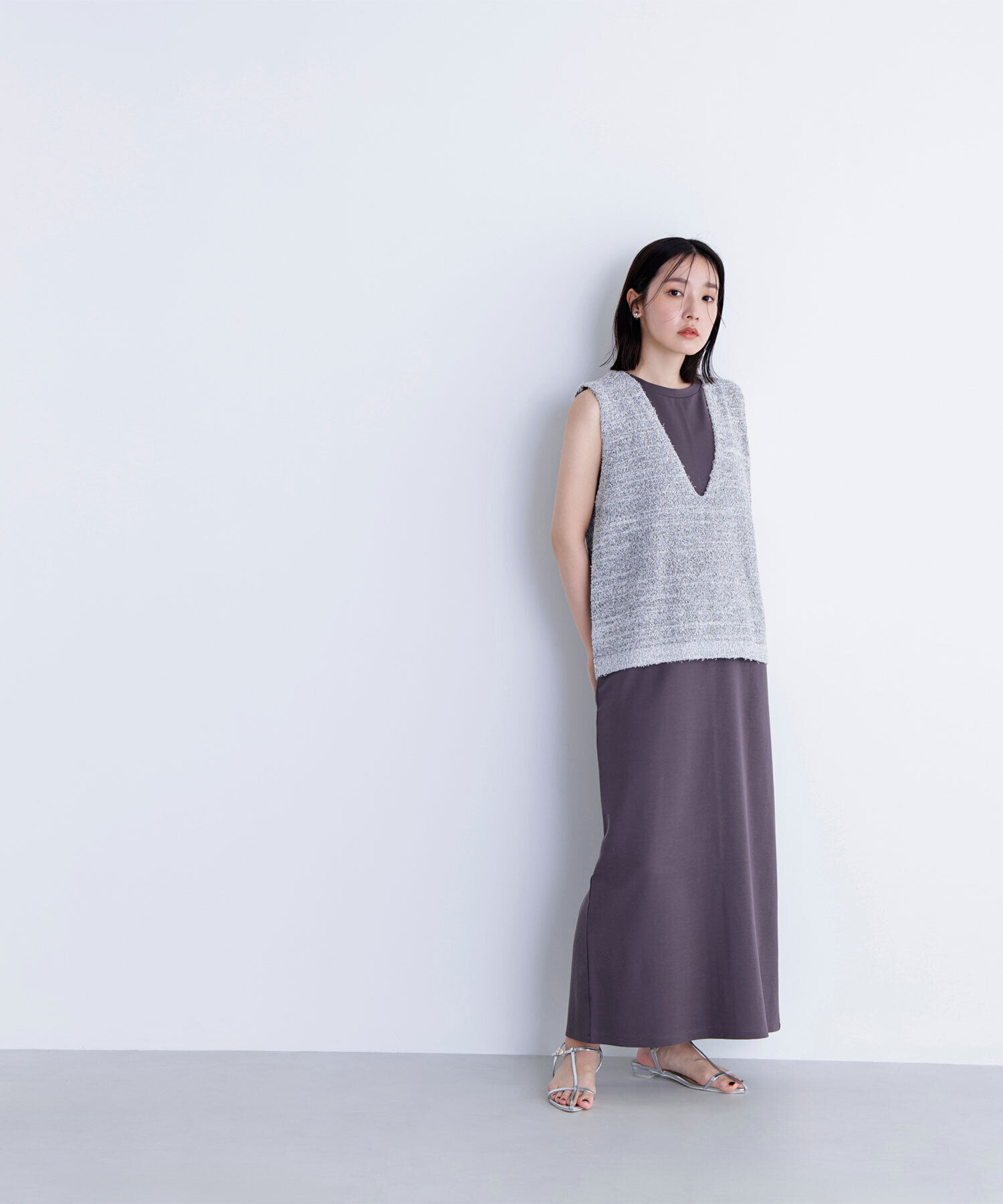  「Vネックニットベスト＆ナローワンピース」|ワンピース|