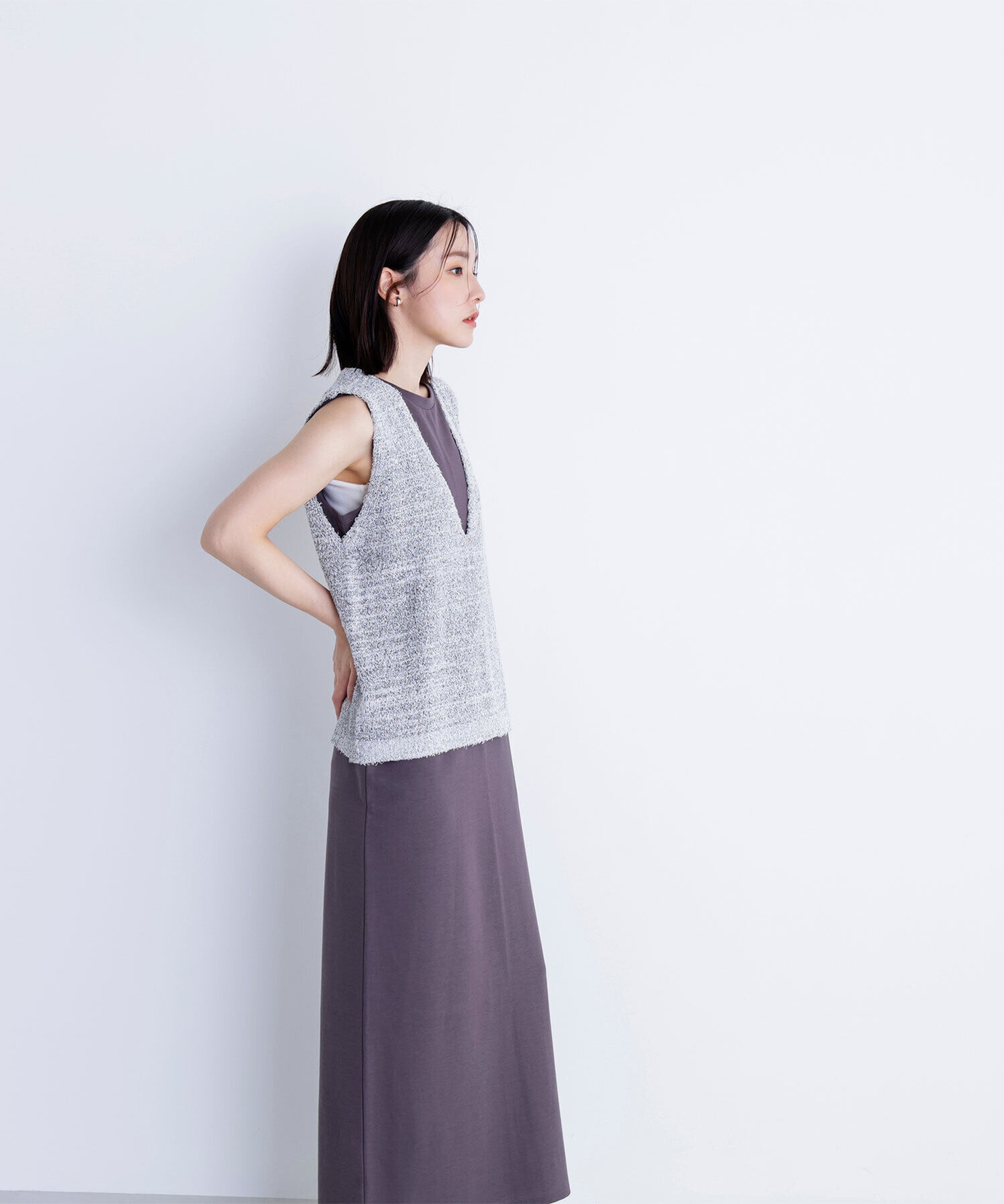  「Vネックニットベスト＆ナローワンピース」|ワンピース|