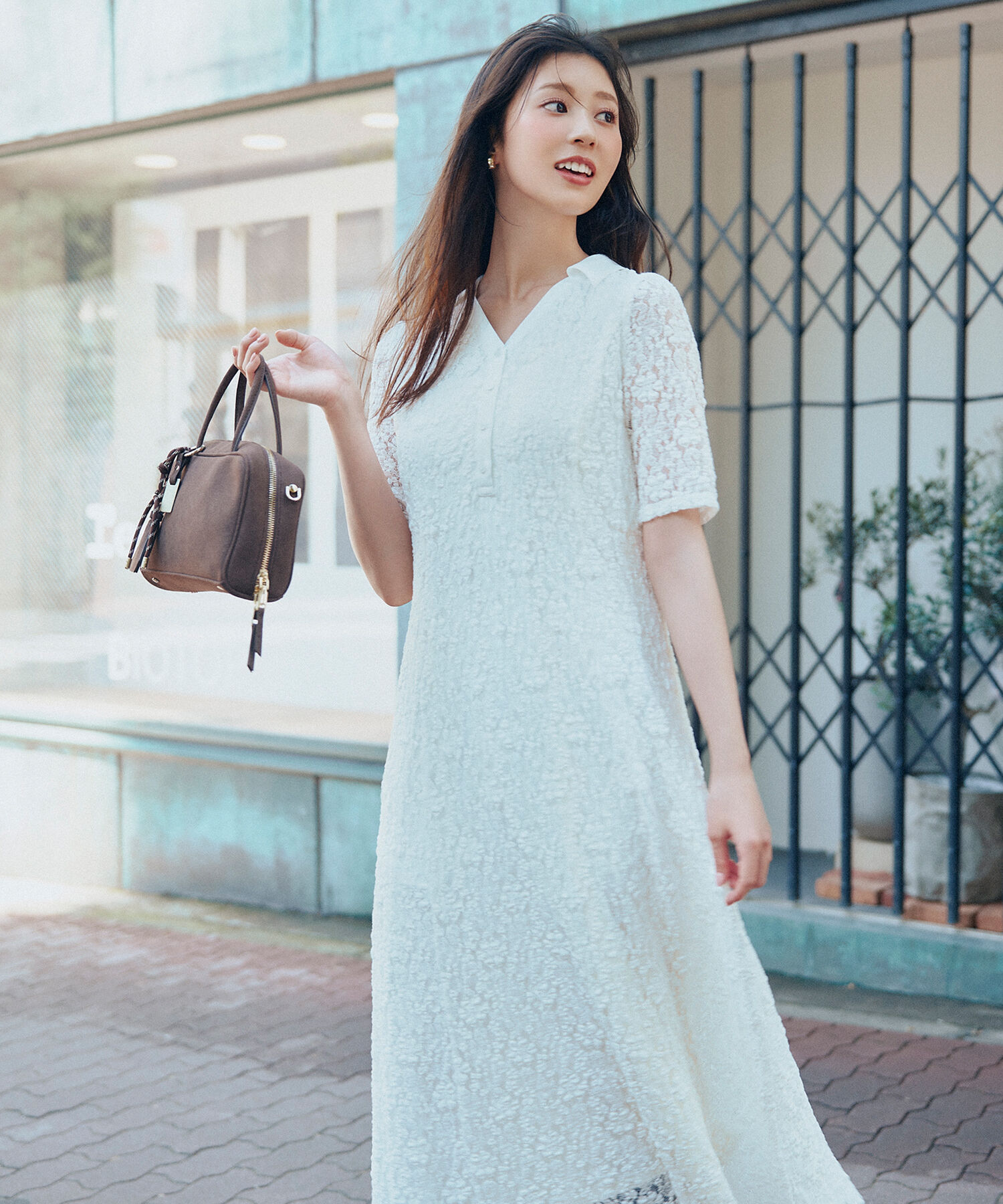  「スキッパーシュリンクレースワンピース」|ワンピース|オフホワイト1