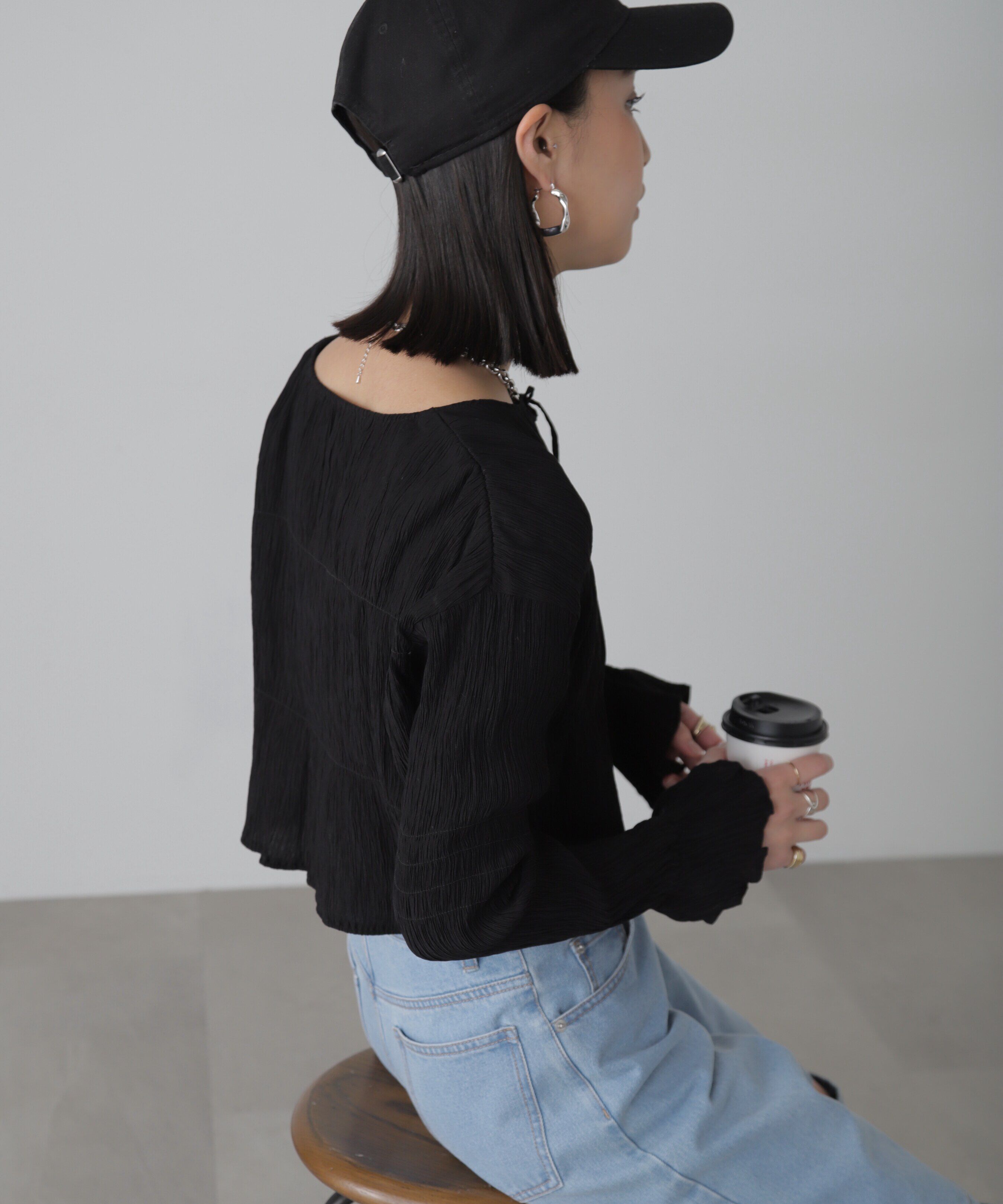  「シアーギャザー前開き短丈ブラウス」|シャツ・ブラウス|