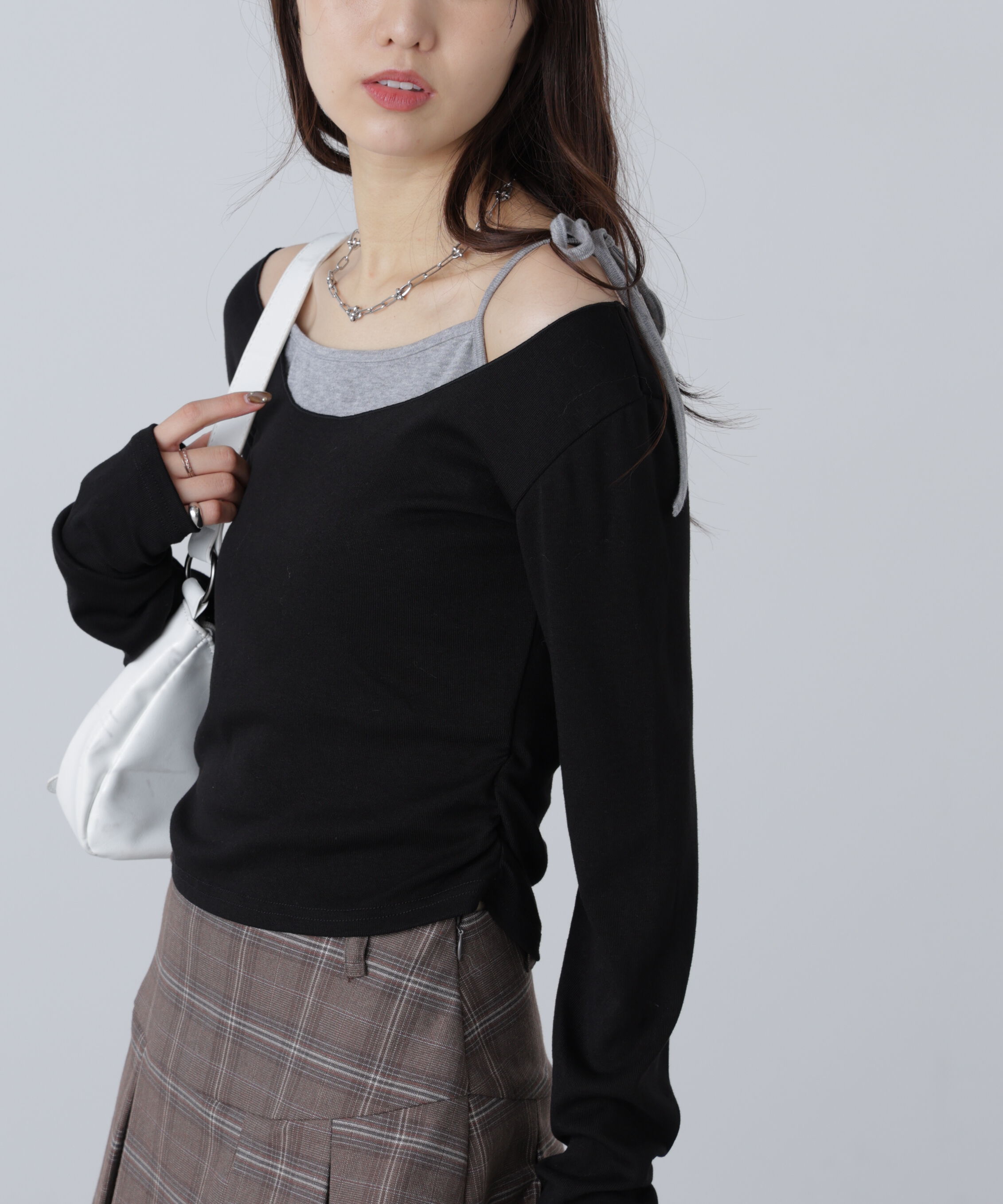  「ワンショルキャミレイヤード風カットソー」|Tシャツ・カットソー|