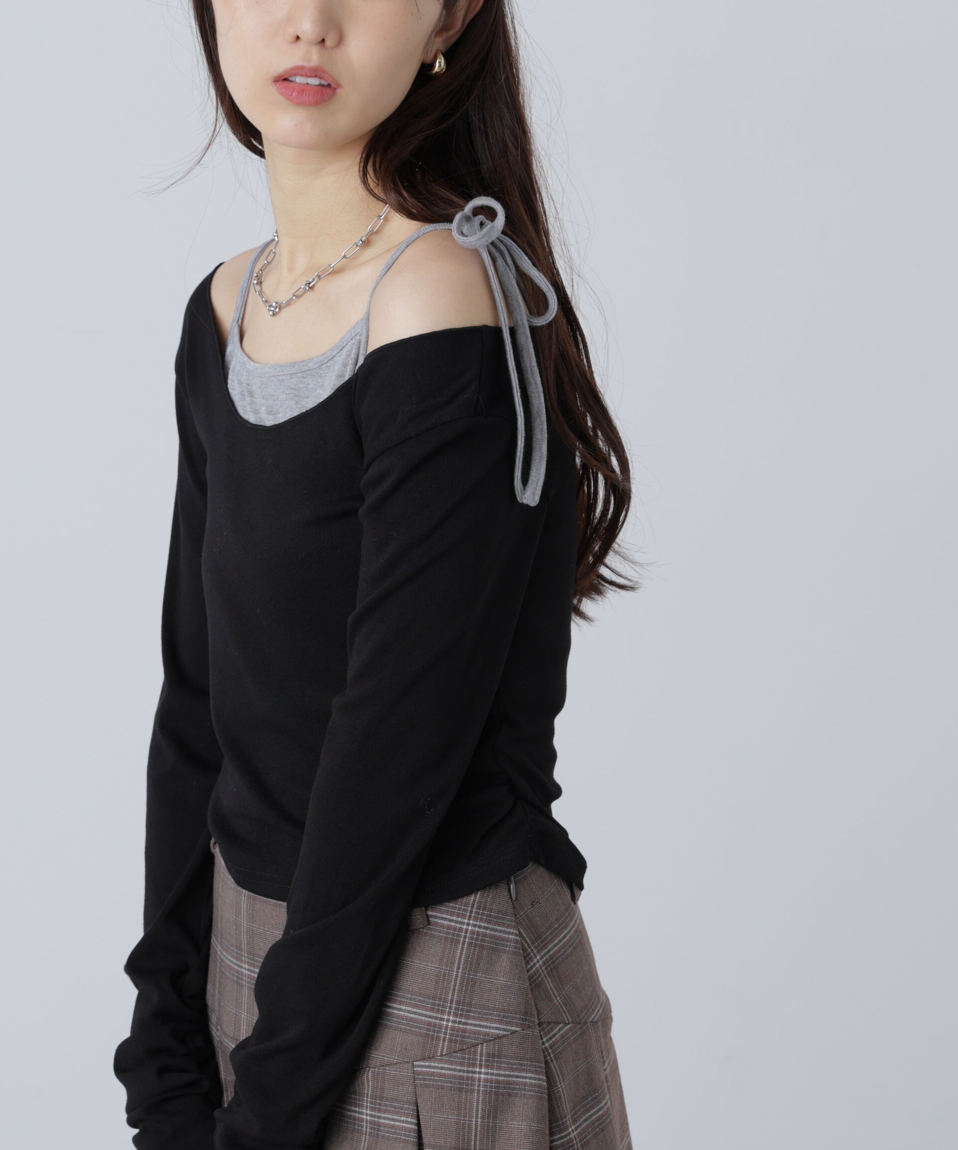  「ワンショルキャミレイヤード風カットソー」|Tシャツ・カットソー|