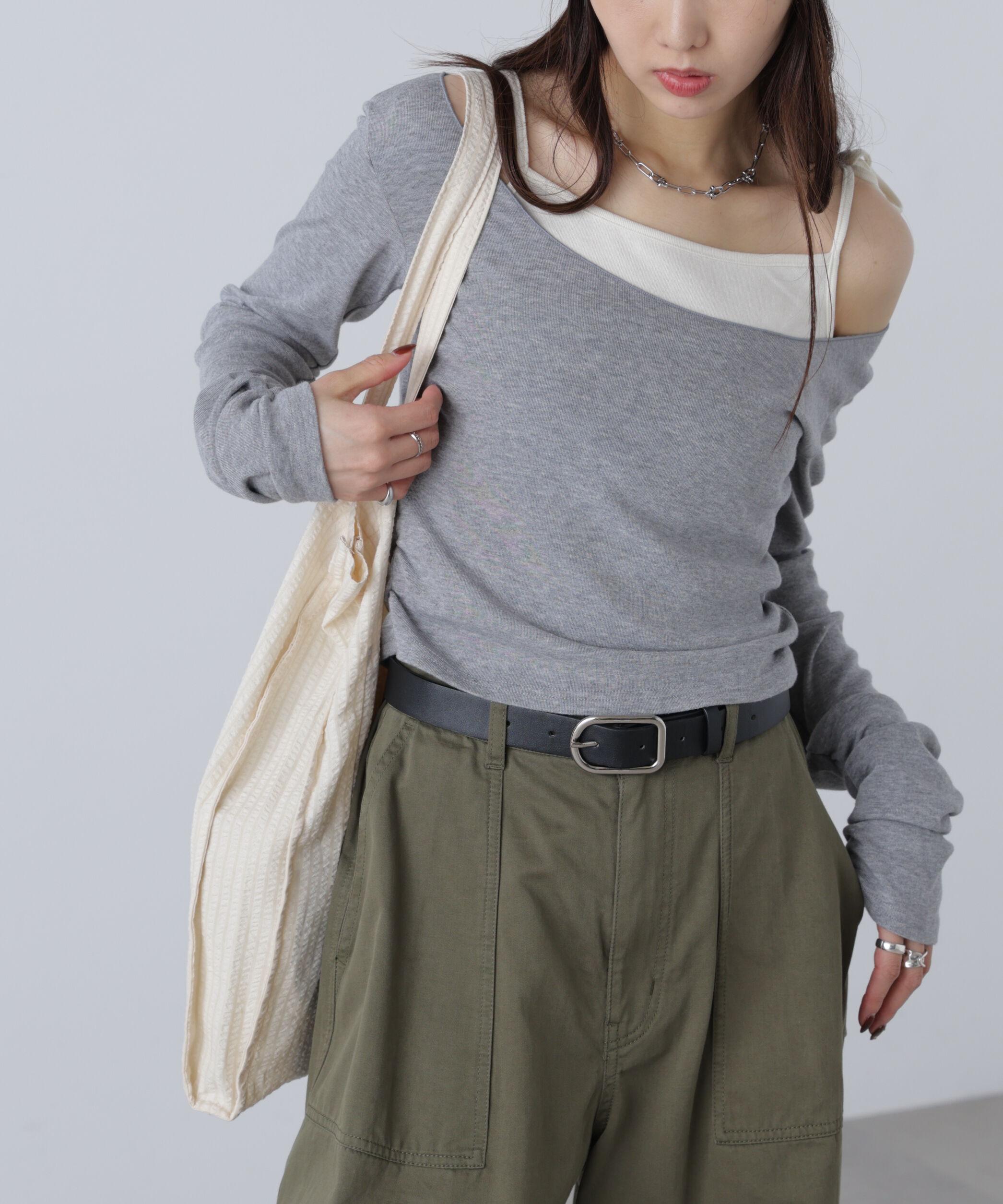  「ワンショルキャミレイヤード風カットソー」|Tシャツ・カットソー|