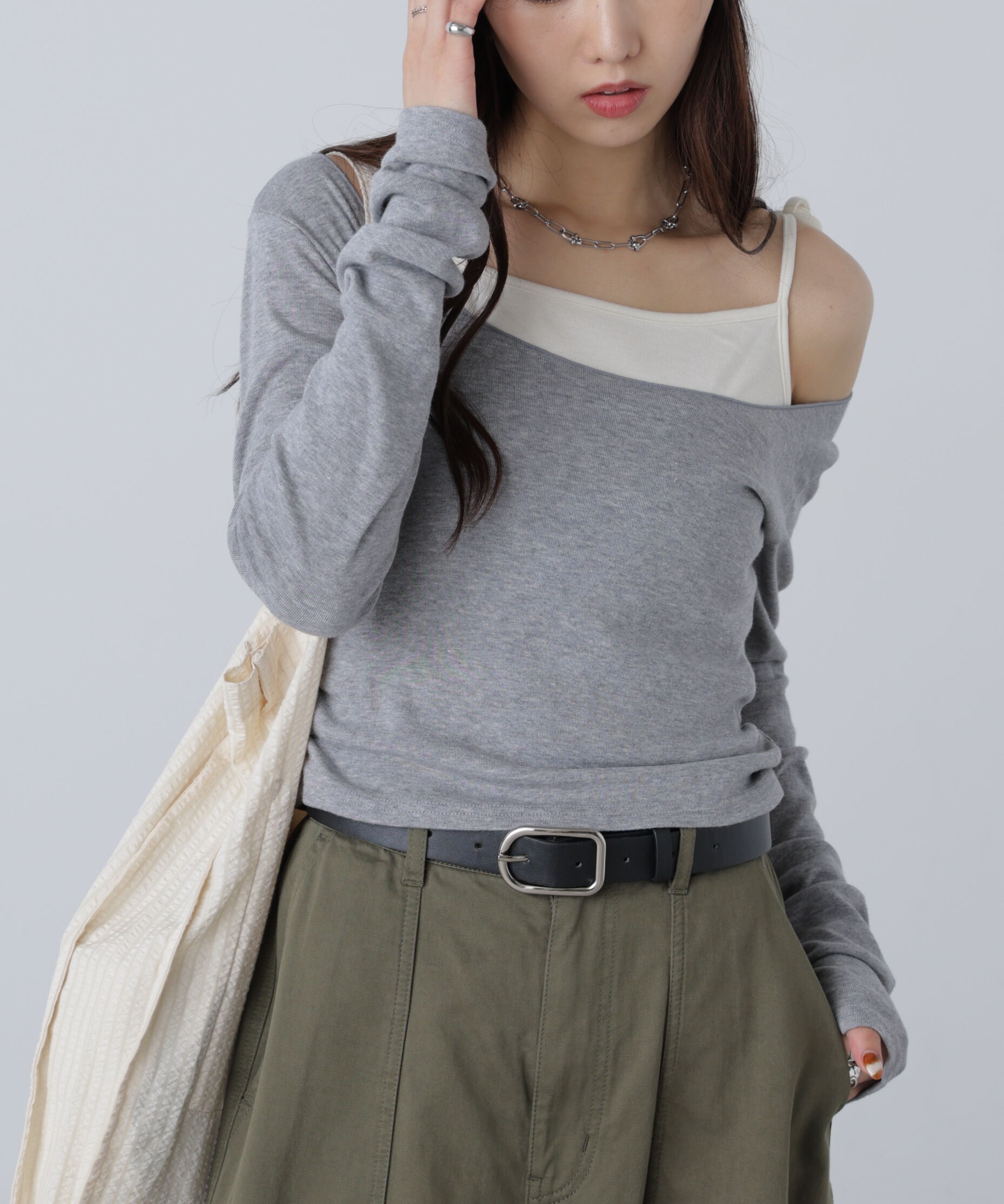  「ワンショルキャミレイヤード風カットソー」|Tシャツ・カットソー|