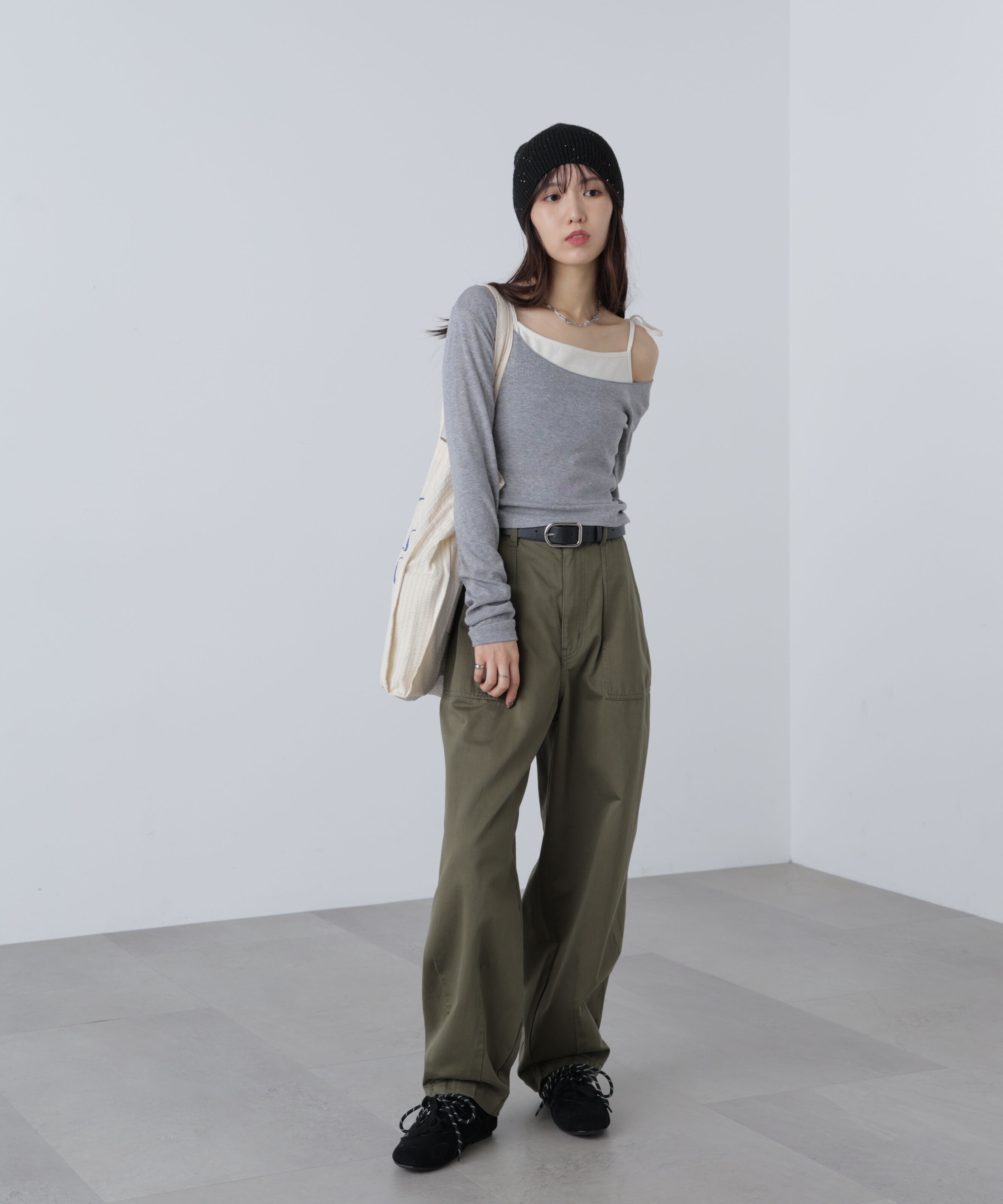  「ワンショルキャミレイヤード風カットソー」|Tシャツ・カットソー|