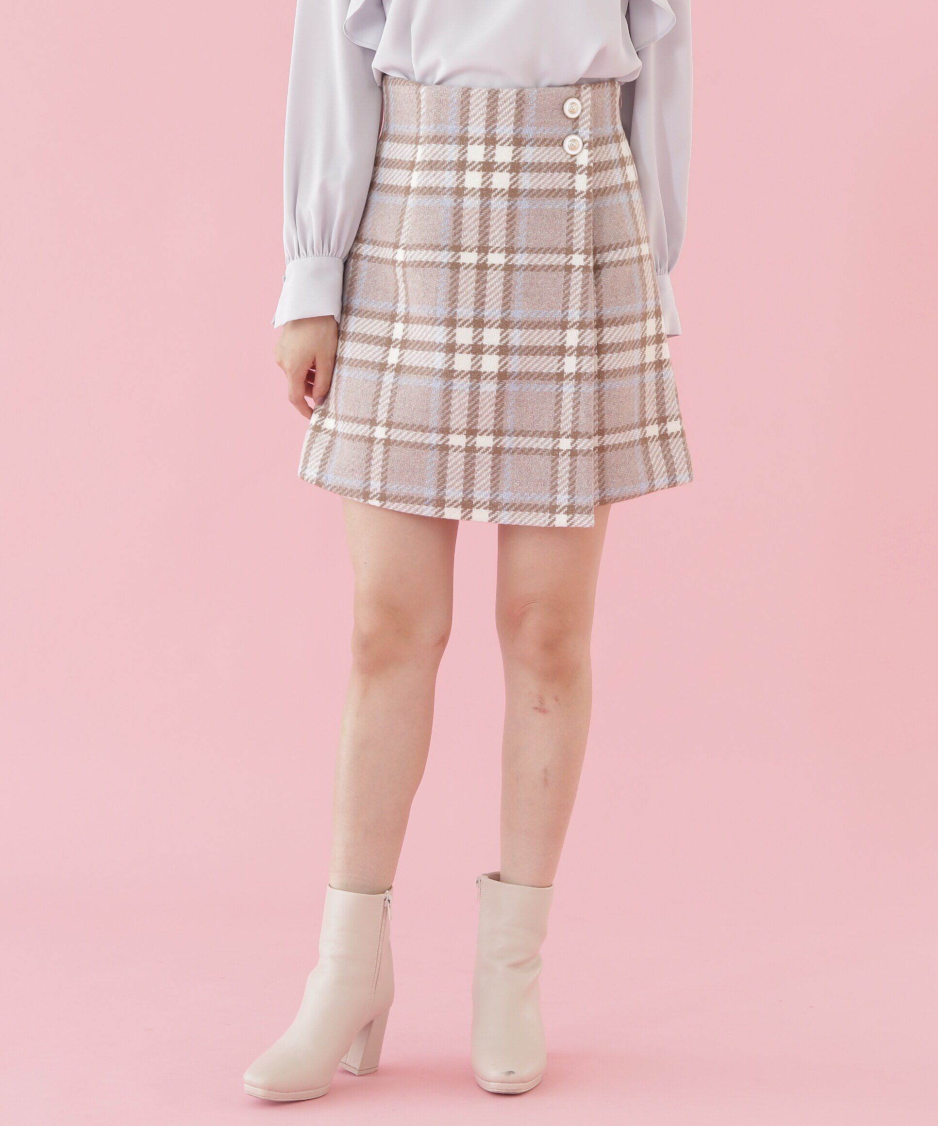  「ラップ風ビッグカラーチェックミニスカート」|スカート|