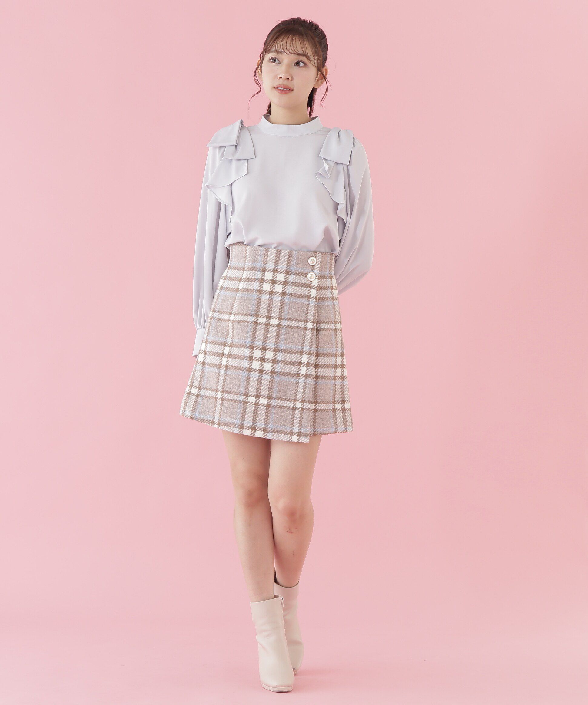 「ラップ風ビッグカラーチェックミニスカート」|スカート|