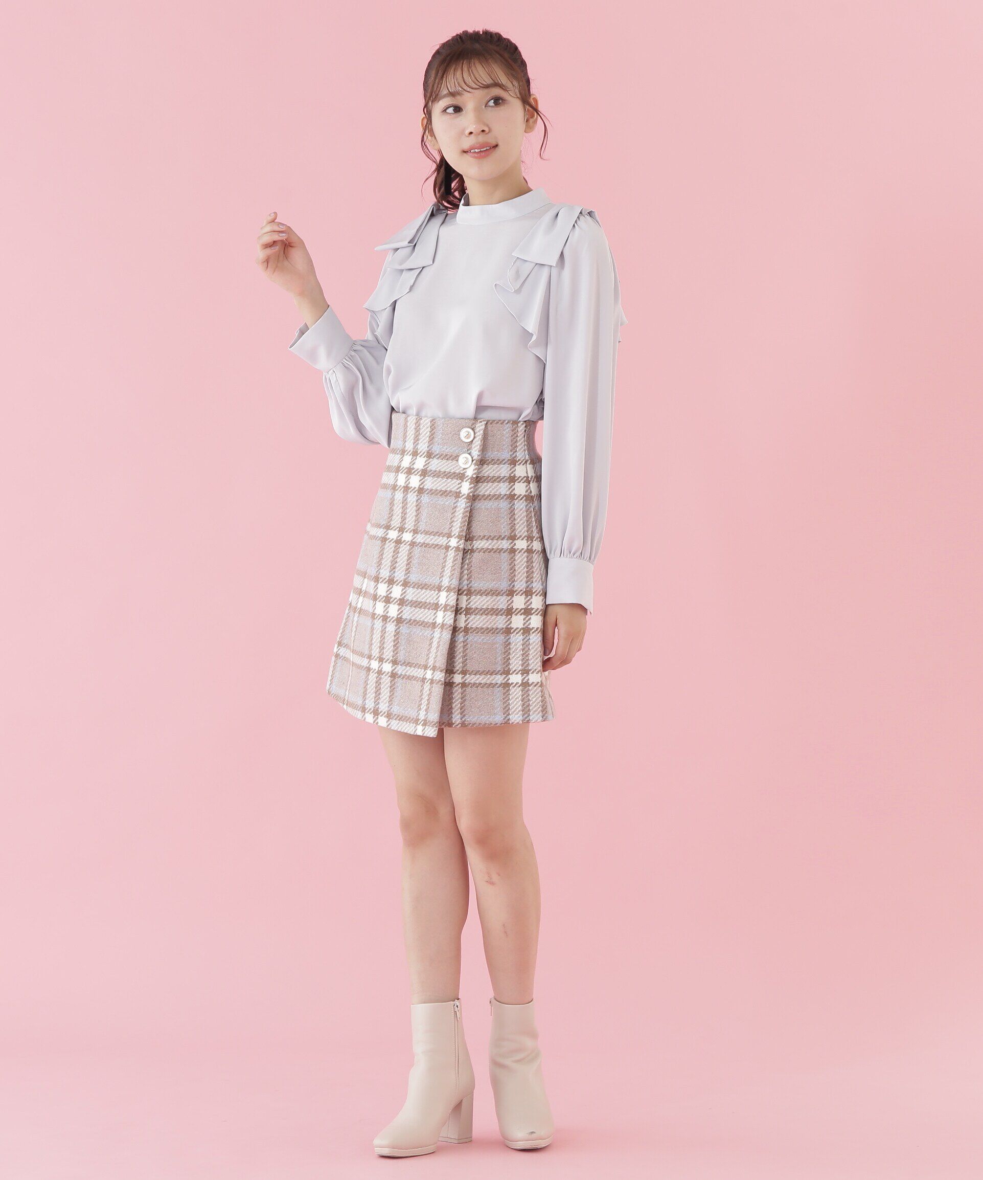  「ラップ風ビッグカラーチェックミニスカート」|スカート|