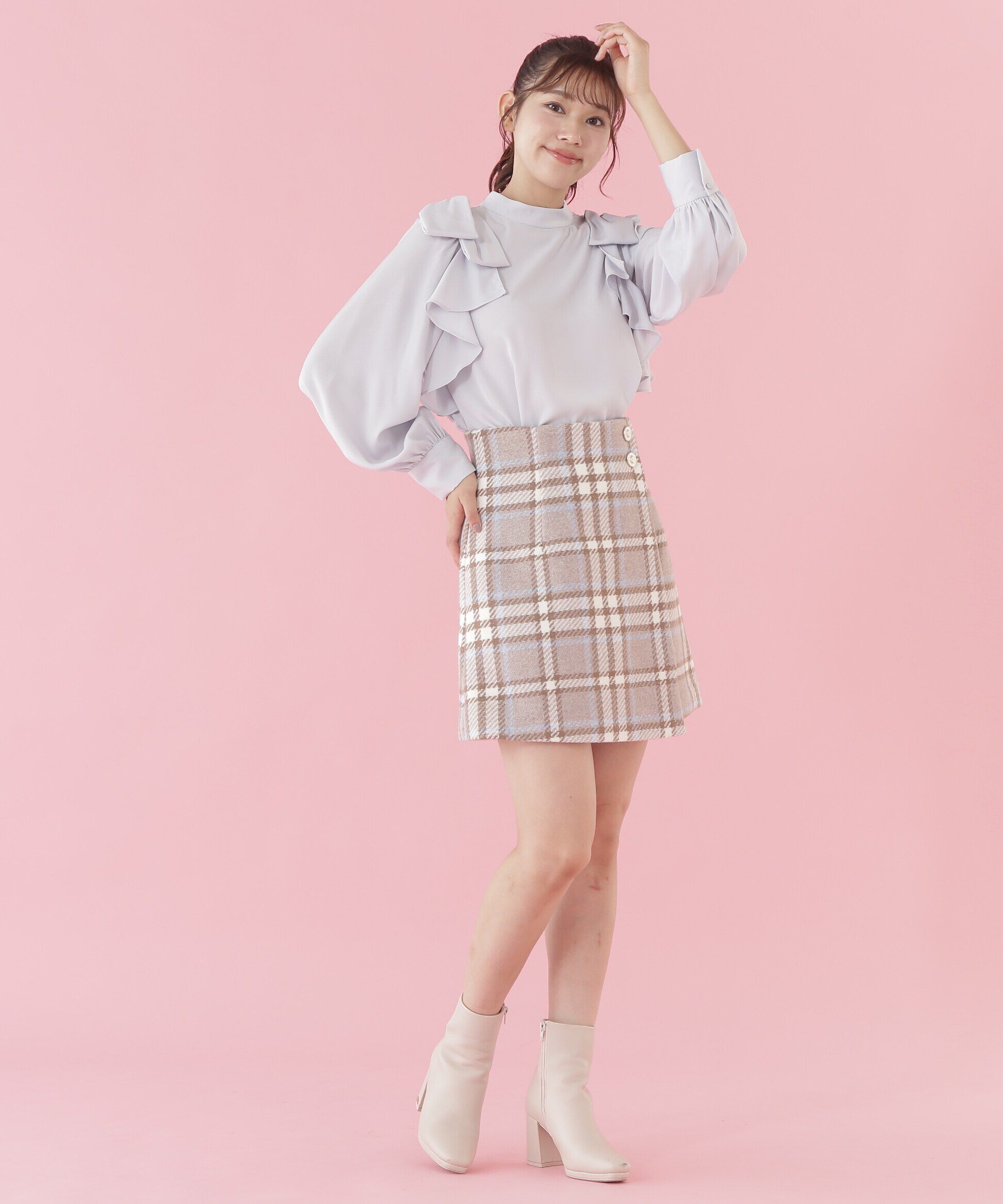  「ラップ風ビッグカラーチェックミニスカート」|スカート|